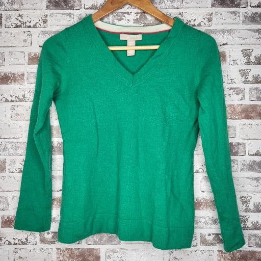 Banana Republic Green Merino Wool V-Neck Sweater (Women's Size M)
