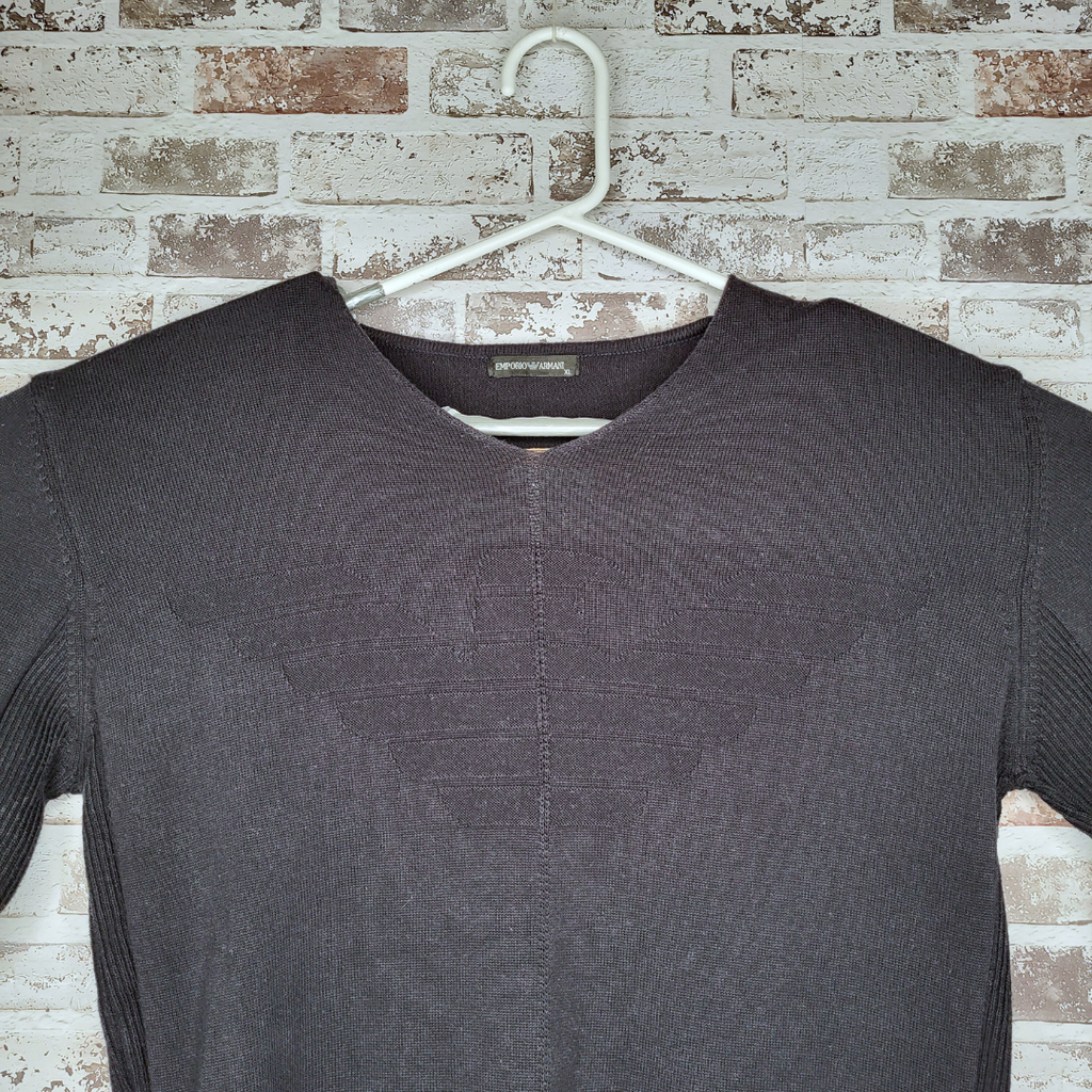 Emporio Armani navy V-neck sweater with eagle logo knit (Men's Size XL)