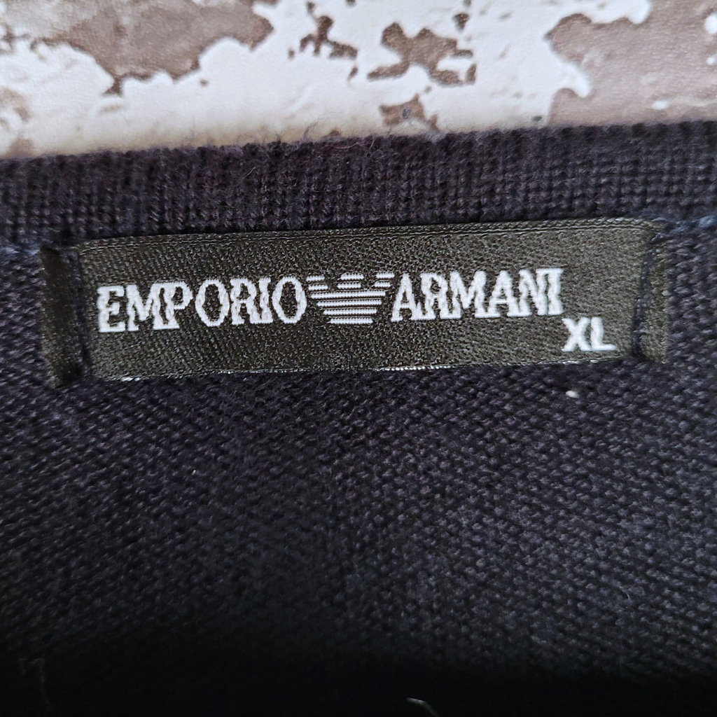 Emporio Armani navy V-neck sweater with eagle logo knit (Men's Size XL)
