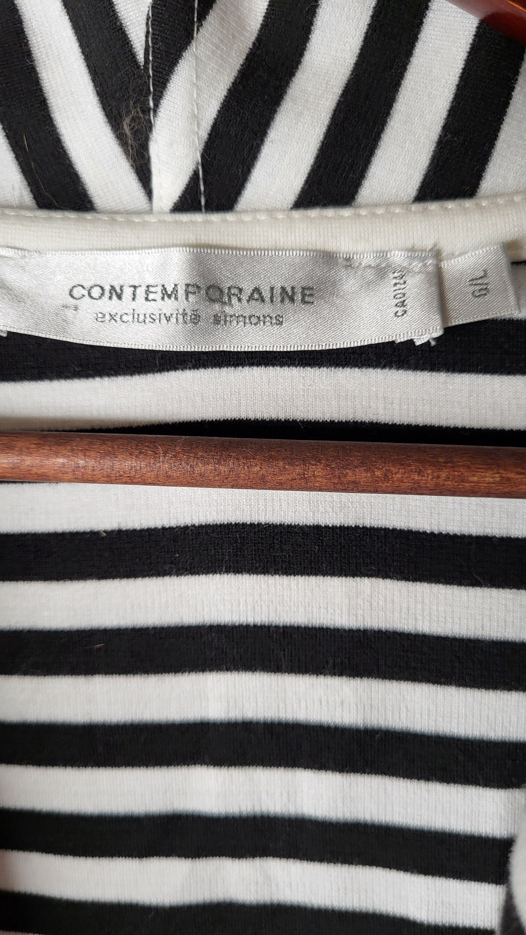 Contemporaine black/white striped open-front jacket (Women's Size L)
