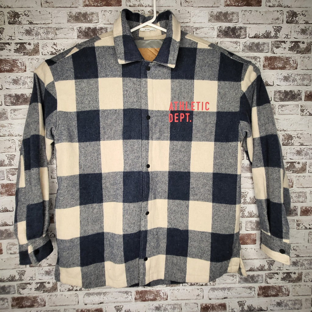 Bershka Navy Cream Buffalo Check Flannel Shirt (Men's Size M)