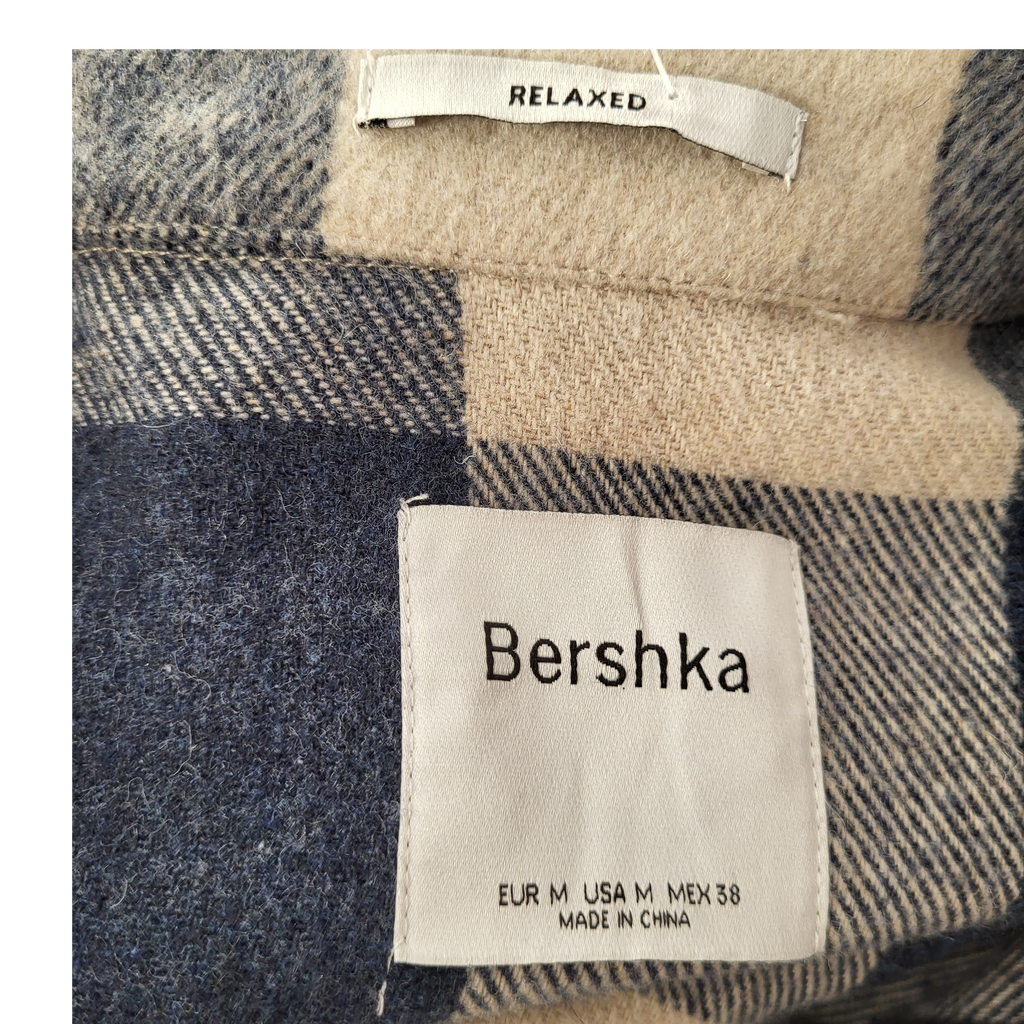 Bershka Navy Cream Buffalo Check Flannel Shirt (Men's Size M)