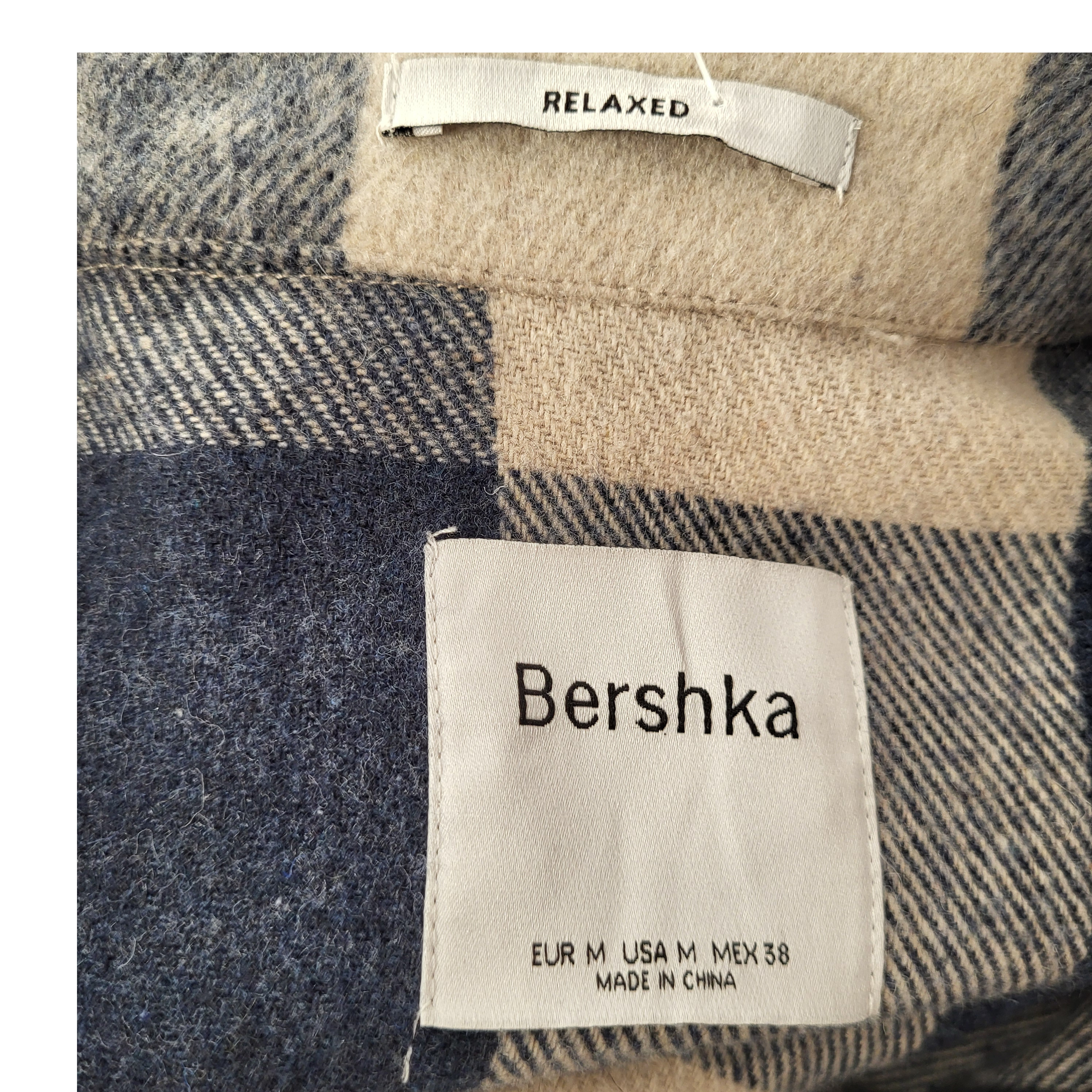 Bershka Navy Cream Buffalo Check Flannel Shirt (Men's Size M)