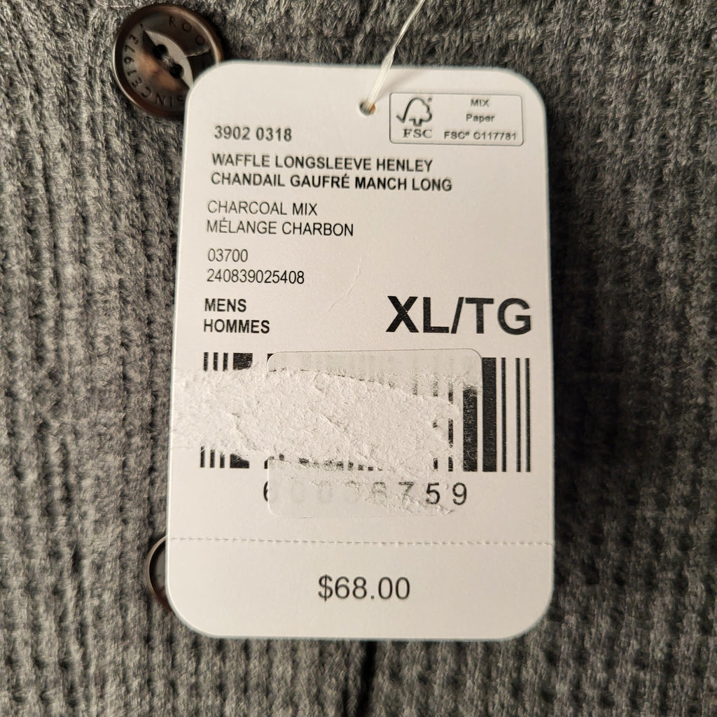 Roots Charcoal Waffle Long Sleeve Henley (Men's Size XL)