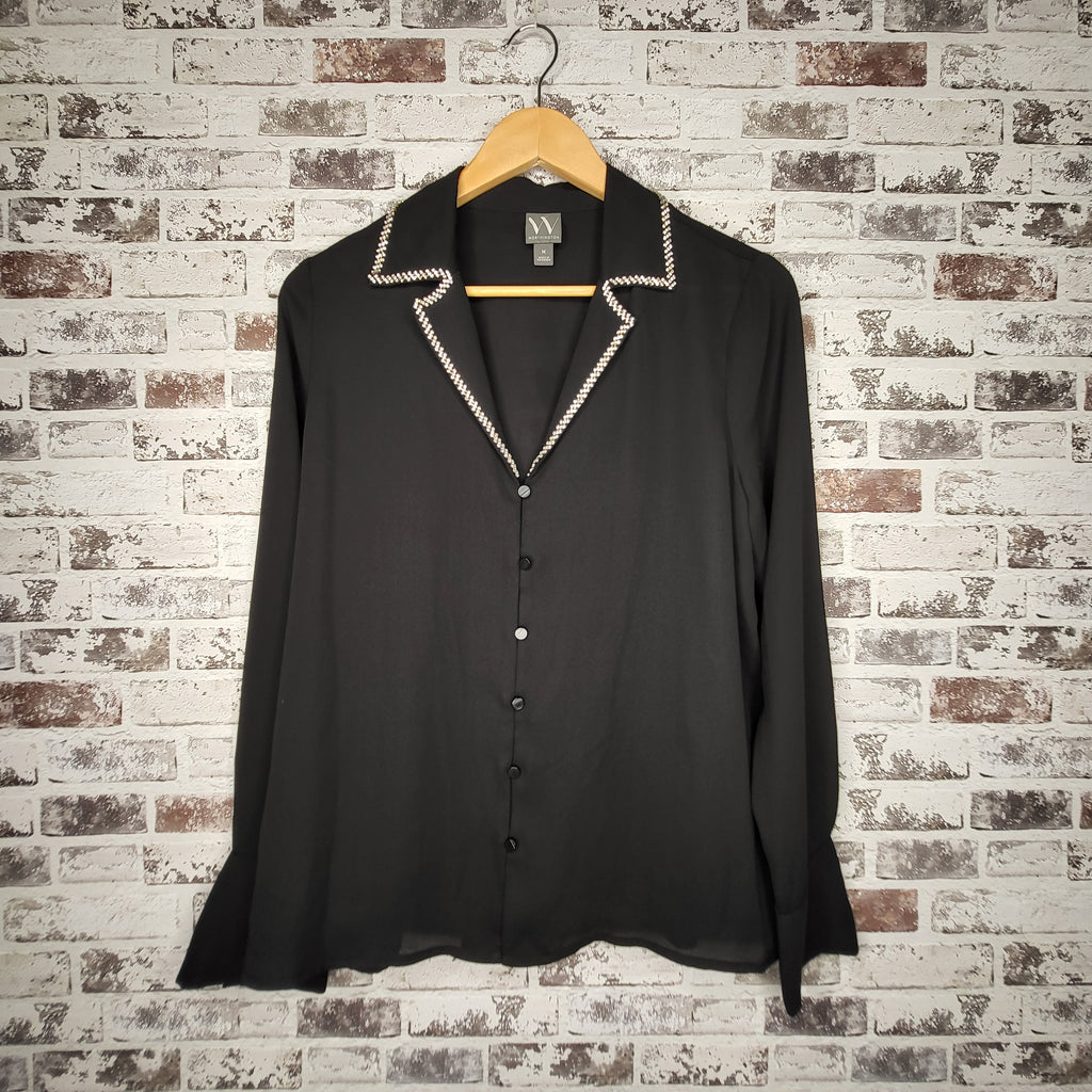 Worthington black embellished-collar blouse (Women's Size M)