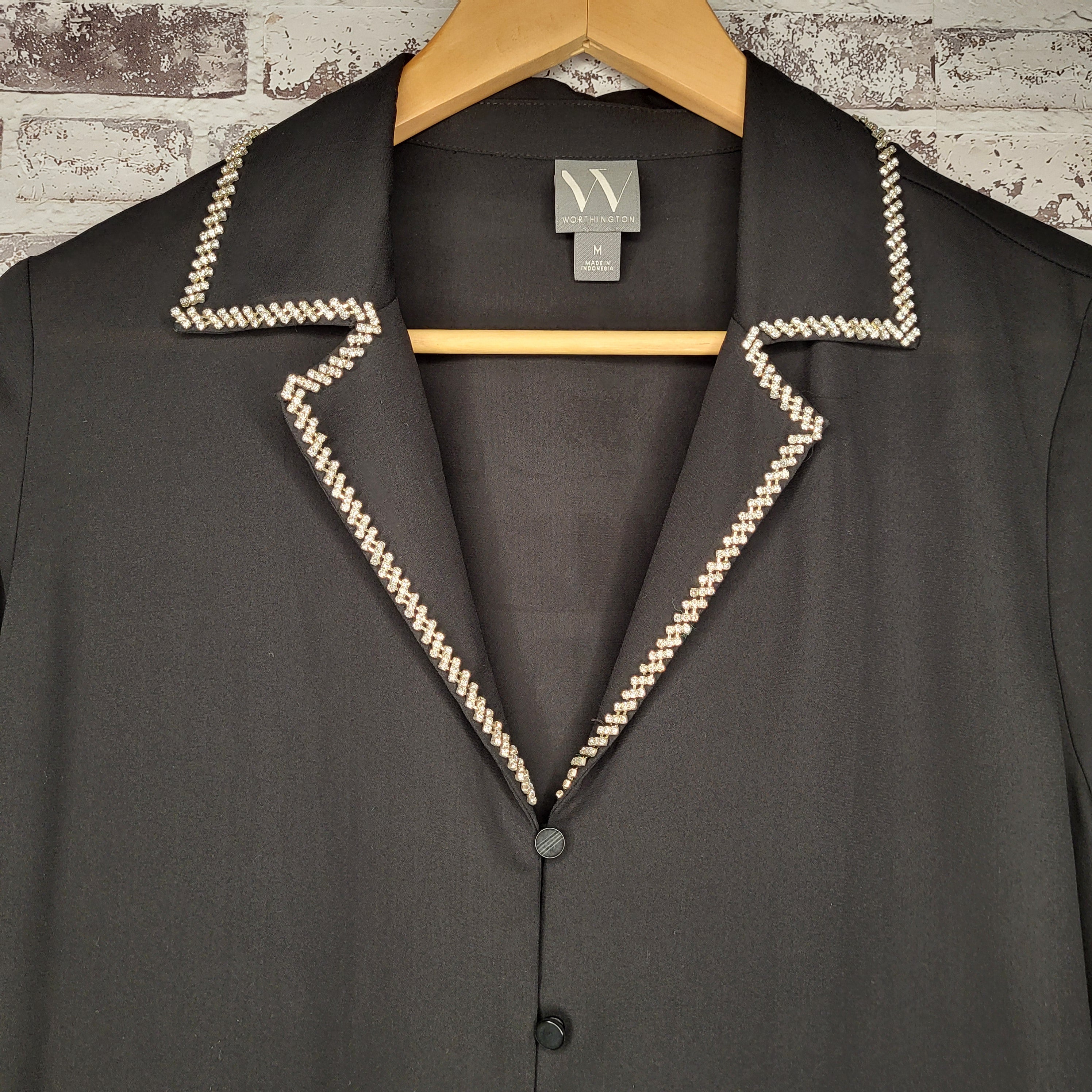 Worthington black embellished-collar blouse (Women's Size M)