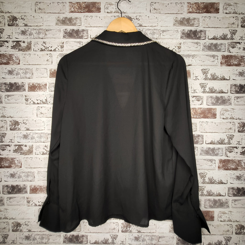 Worthington black embellished-collar blouse (Women's Size M)