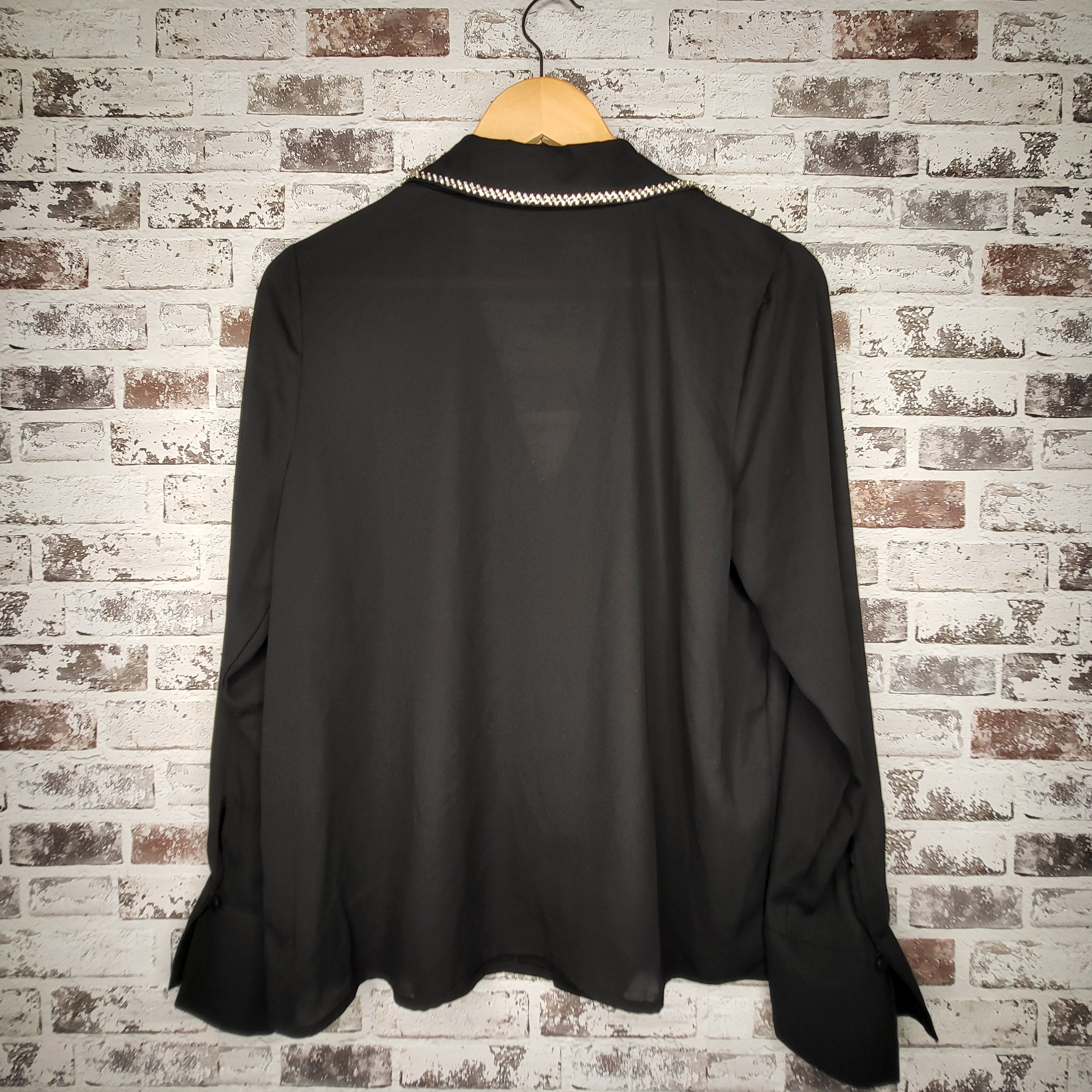 Worthington black embellished-collar blouse (Women's Size M)