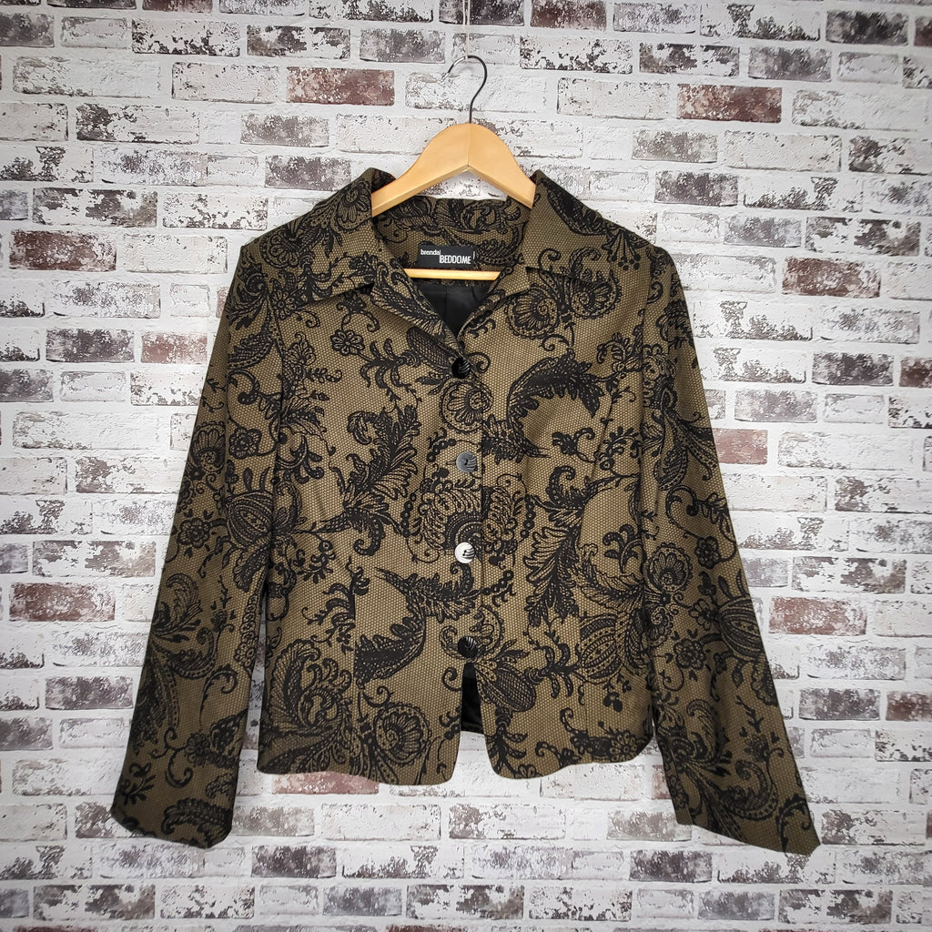 Brenda Beddome Olive paisley cropped blazer (Women's Size S)