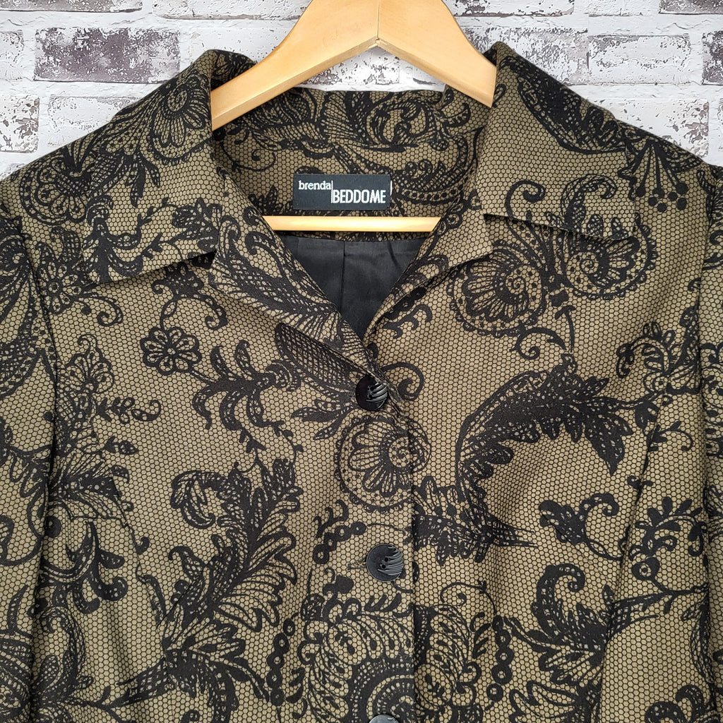 Brenda Beddome Olive paisley cropped blazer (Women's Size S)