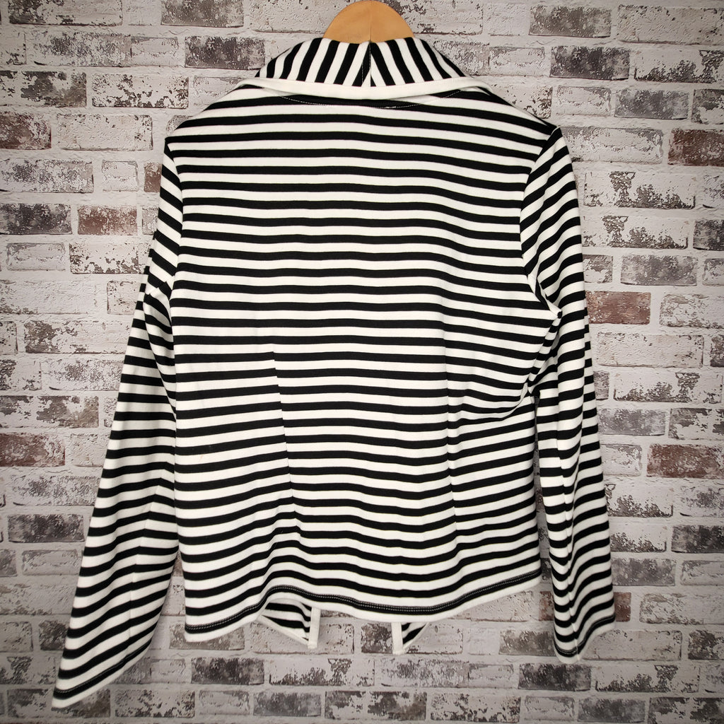 Contemporaine black/white striped open-front jacket (Women's Size L)