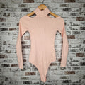 GUESS light pink cold-shoulder ribbed bodysuit (Women's Size S)