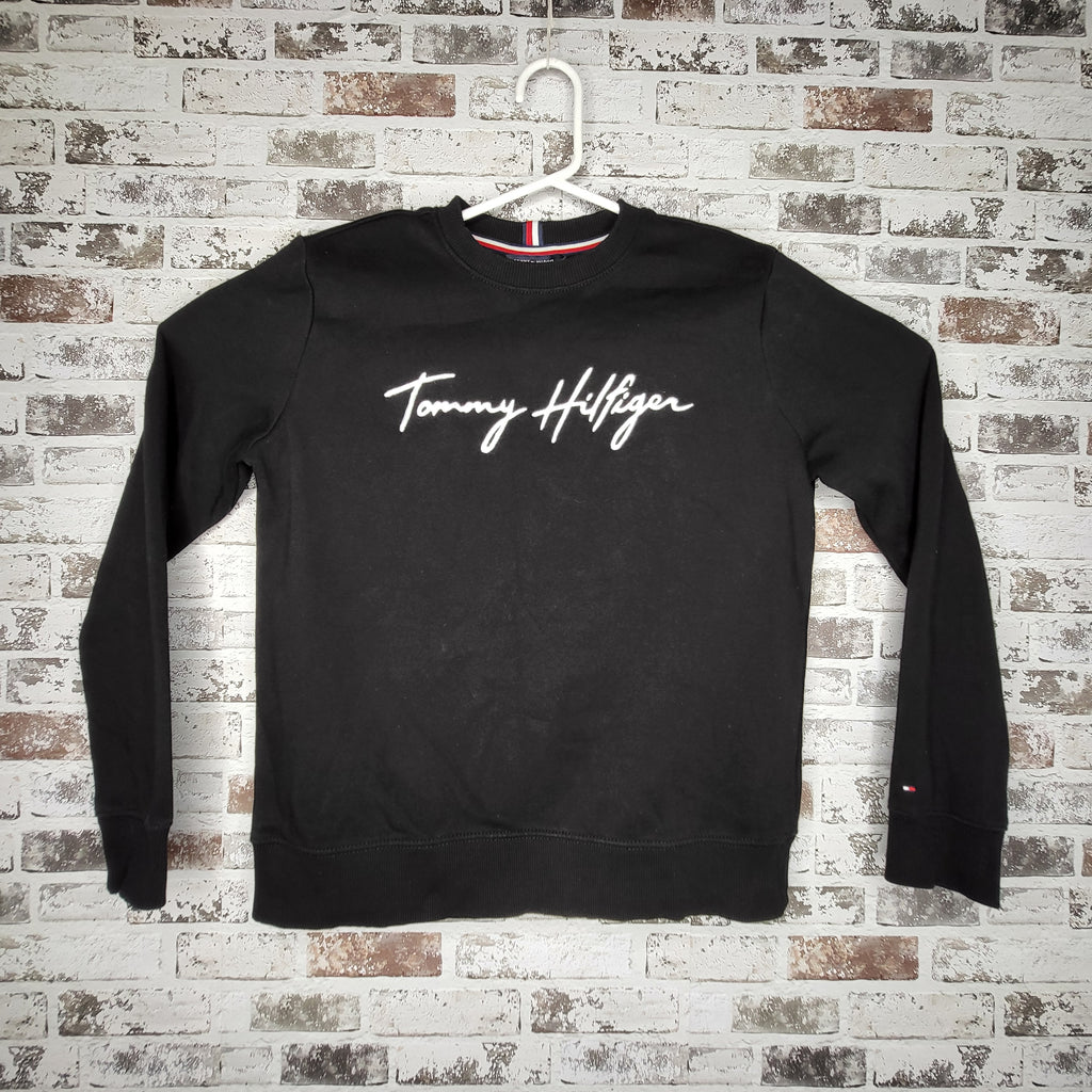 Tommy Hilfiger Black Script Logo Crewneck Sweatshirt (Women's Size S)