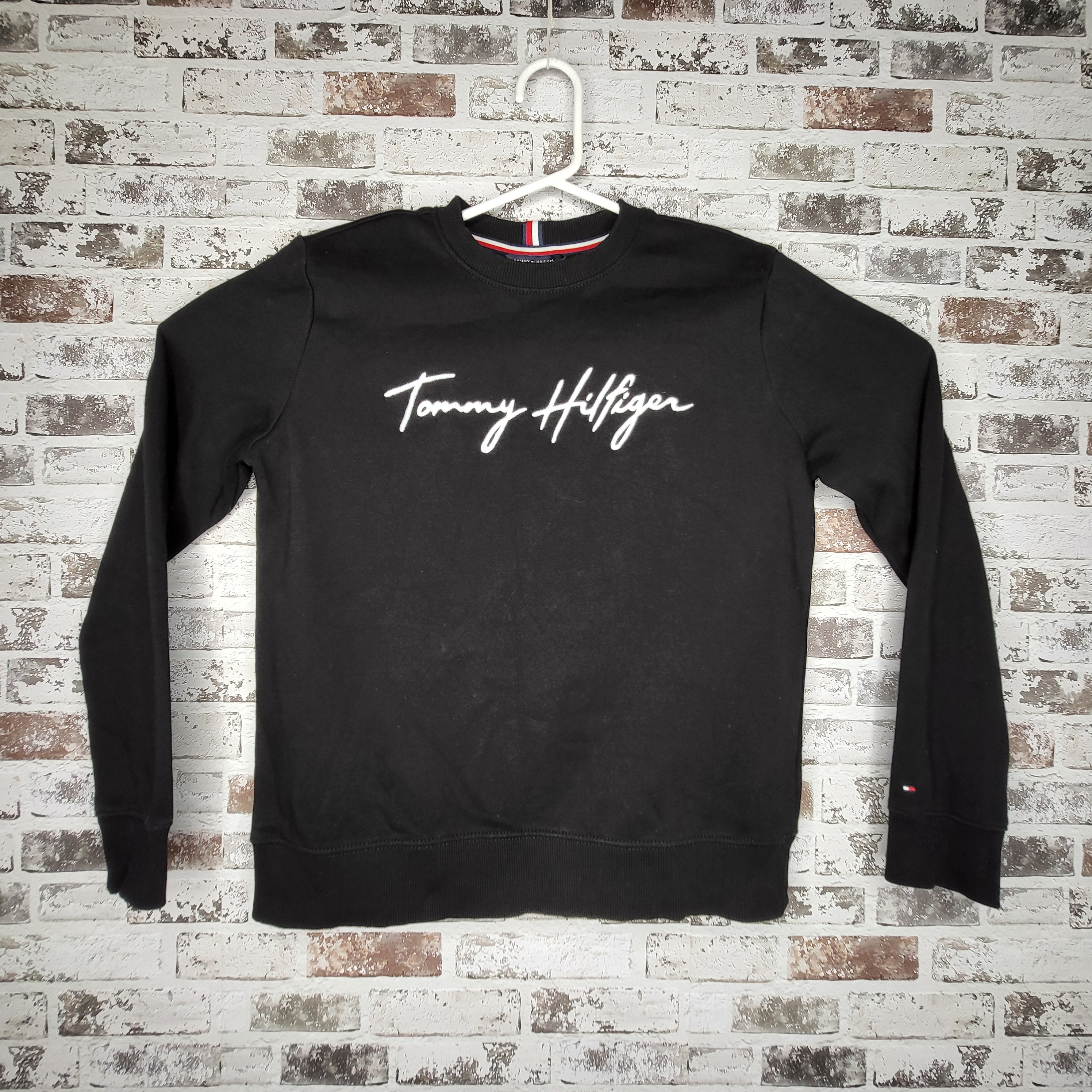 Tommy Hilfiger Black Script Logo Crewneck Sweatshirt (Women's Size S)