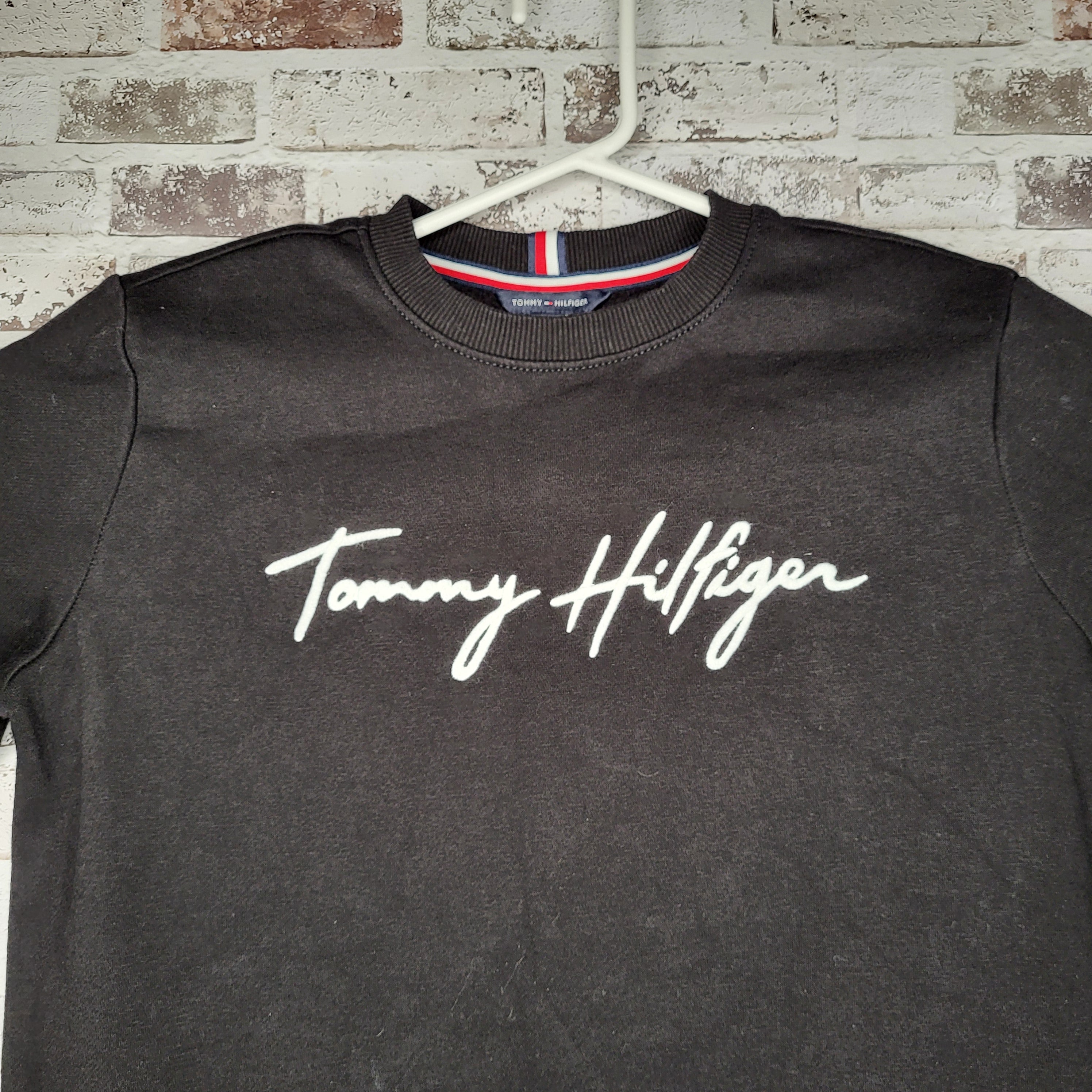 Tommy Hilfiger Black Script Logo Crewneck Sweatshirt (Women's Size S)