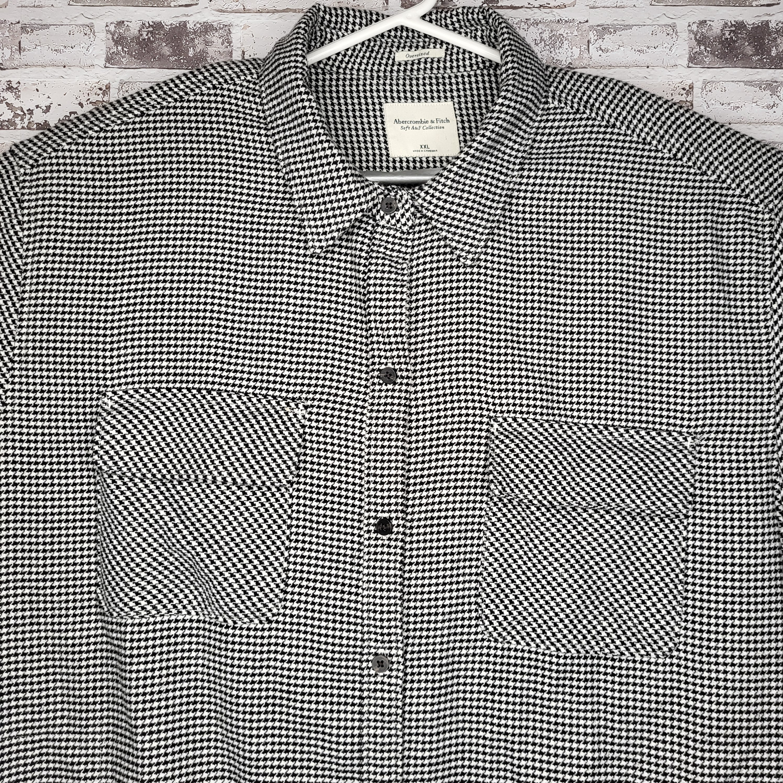 Abercrombie & Fitch Black White Houndstooth Flannel Shacket (Women's Size XXL)