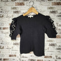 Frame navy ruffle sleeve wool sweater (Women's Size S)