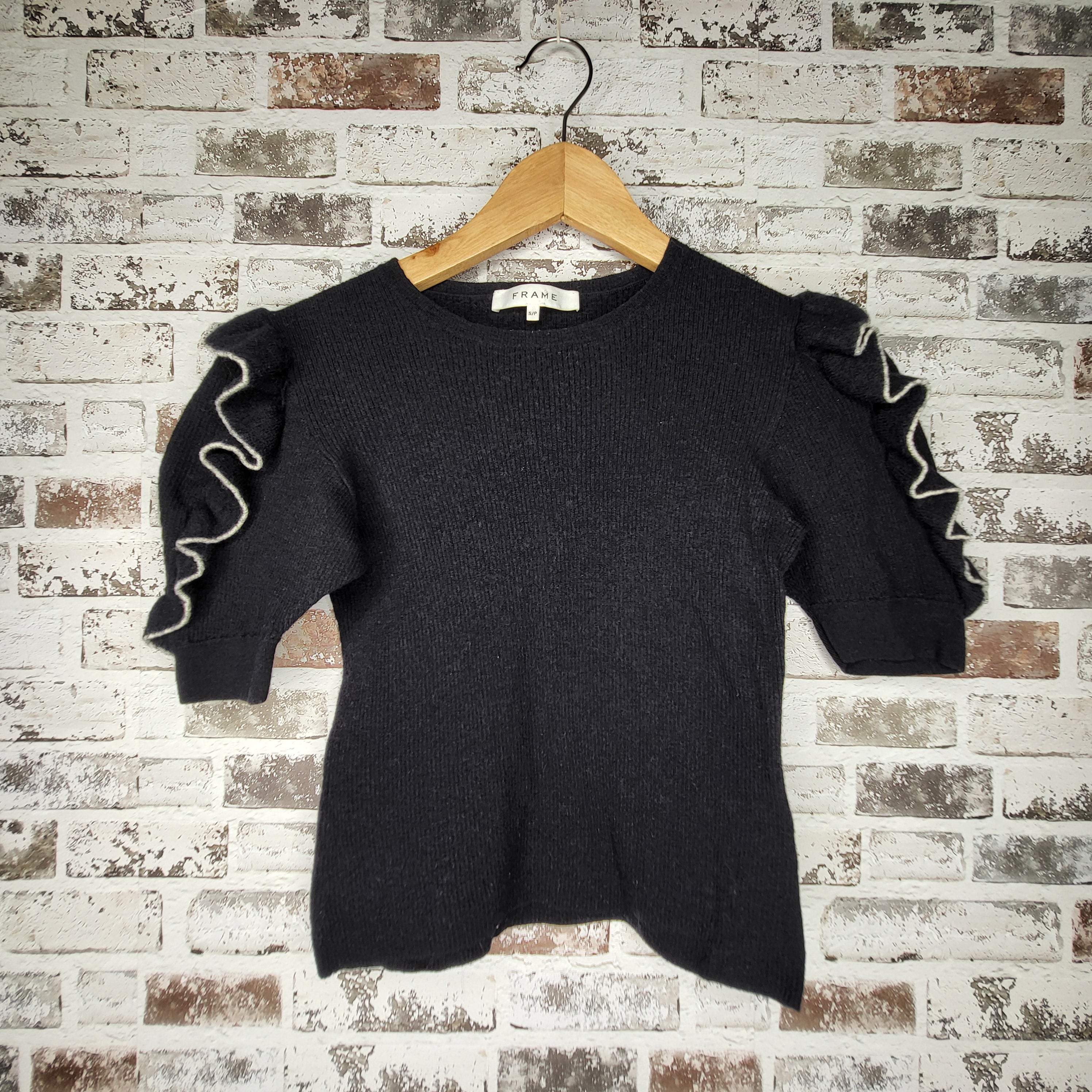 Frame navy ruffle sleeve wool sweater (Women's Size S)