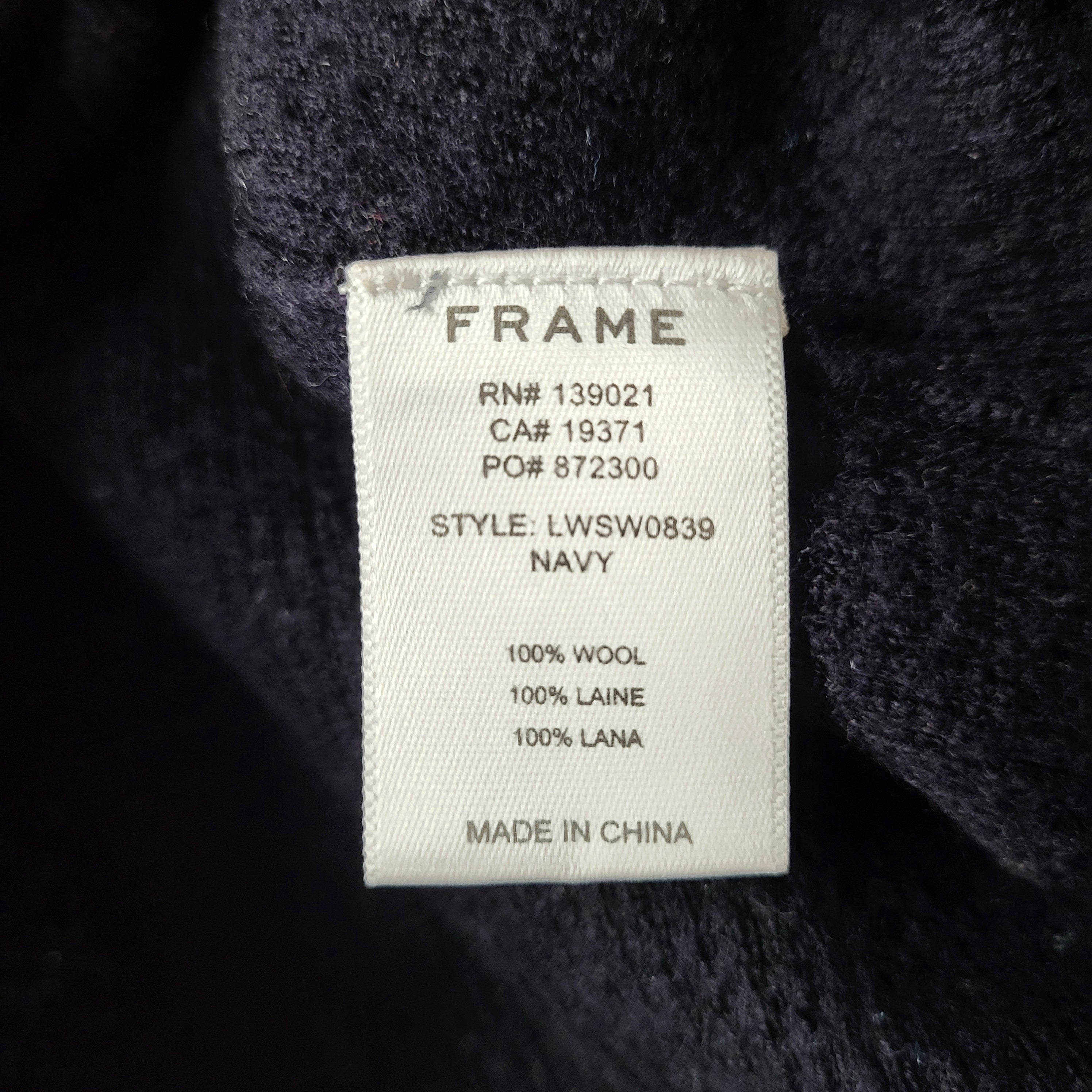 Frame navy ruffle sleeve wool sweater (Women's Size S)