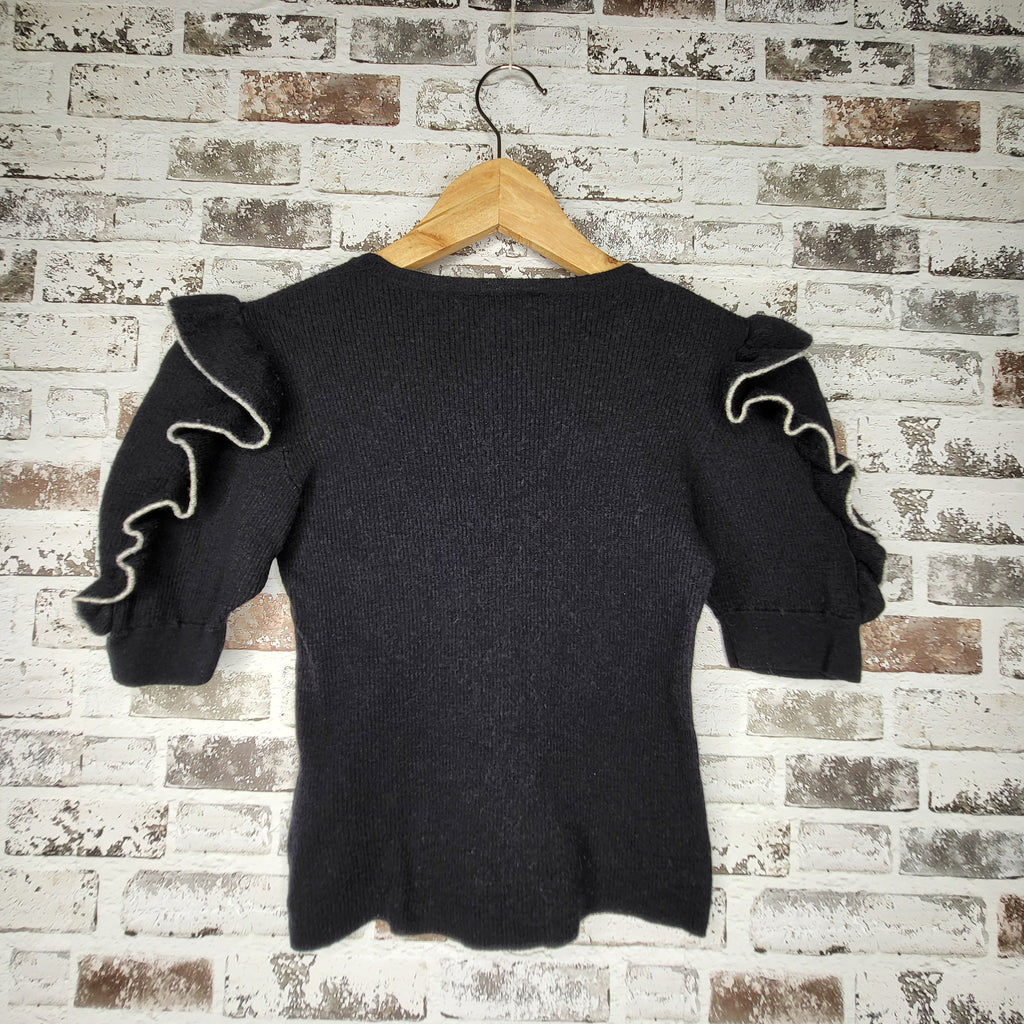 Frame navy ruffle sleeve wool sweater (Women's Size S)