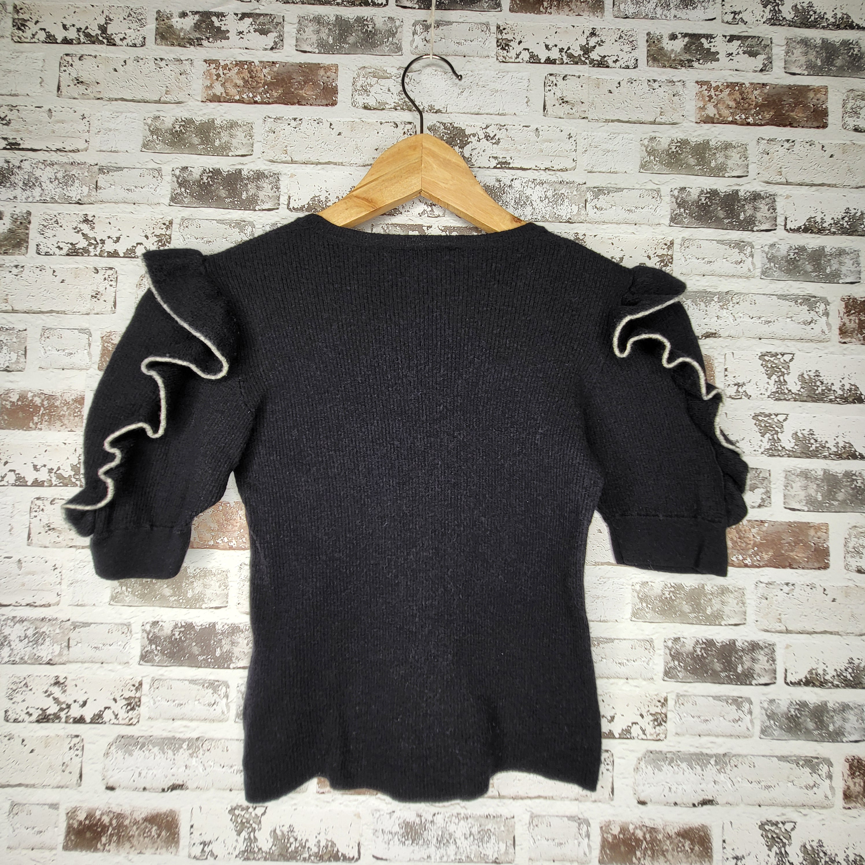 Frame navy ruffle sleeve wool sweater (Women's Size S)