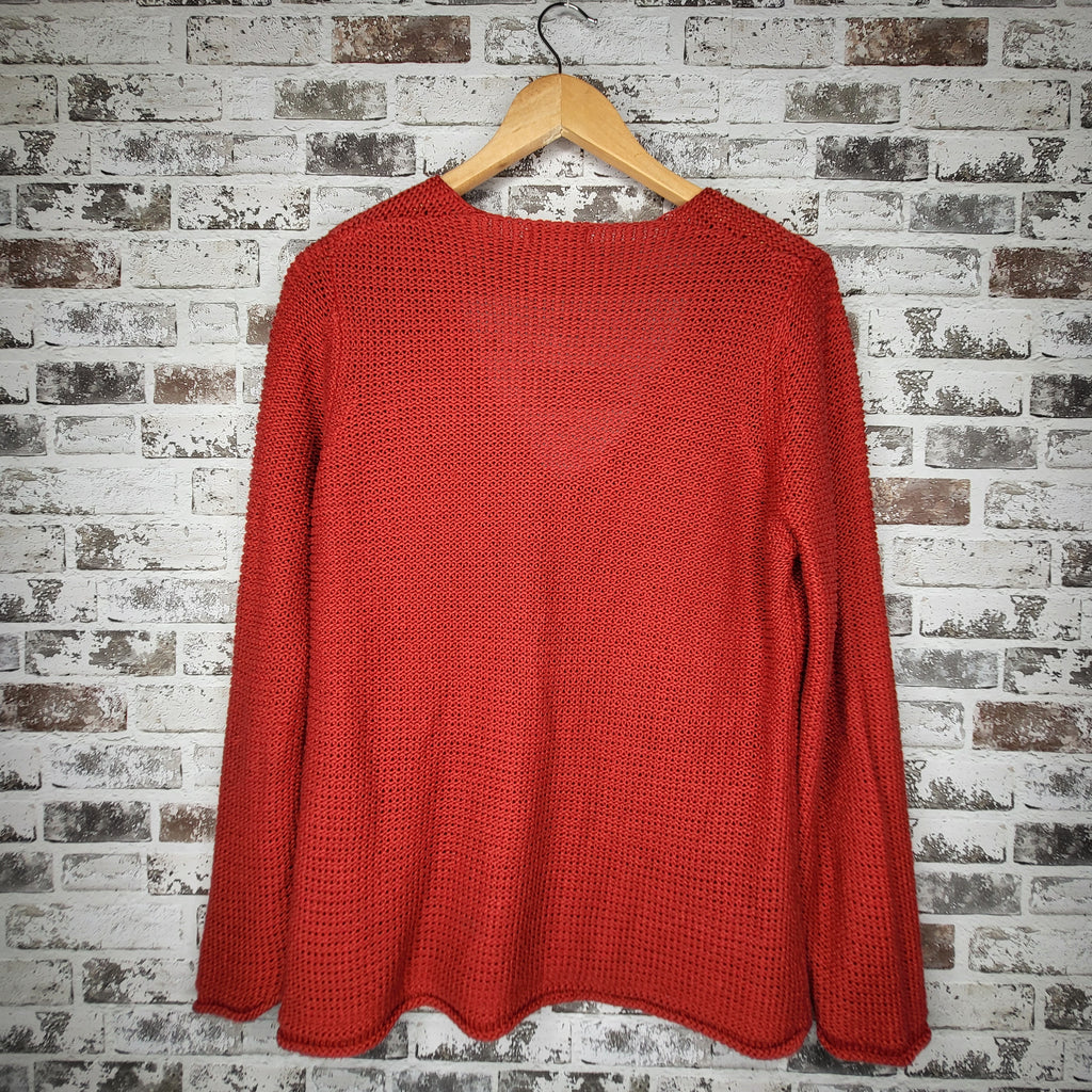 Capture rust open knit V-neck sweater (Women's Size L)