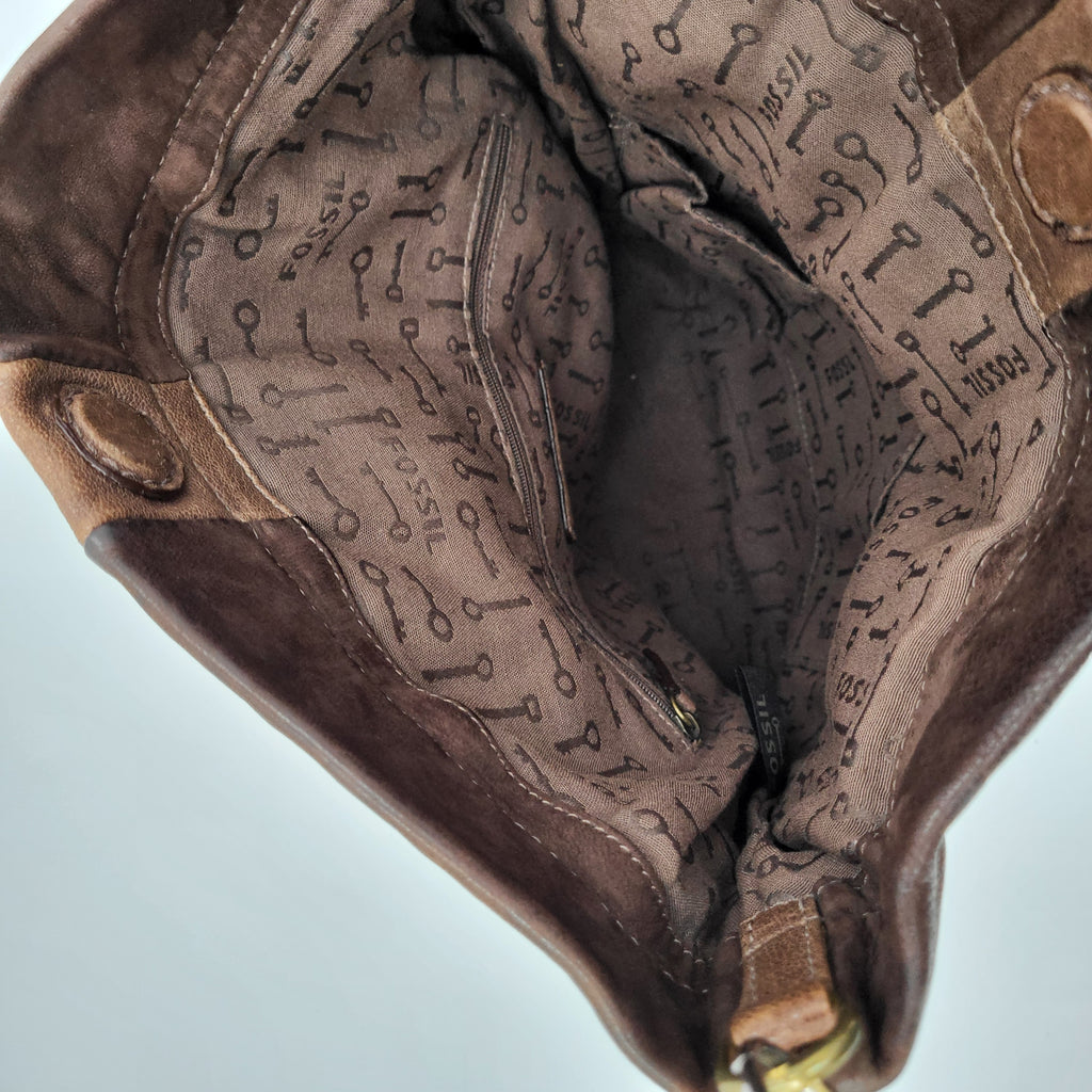 Fossil Brown Multi-Tone Leather Crossbody Bag