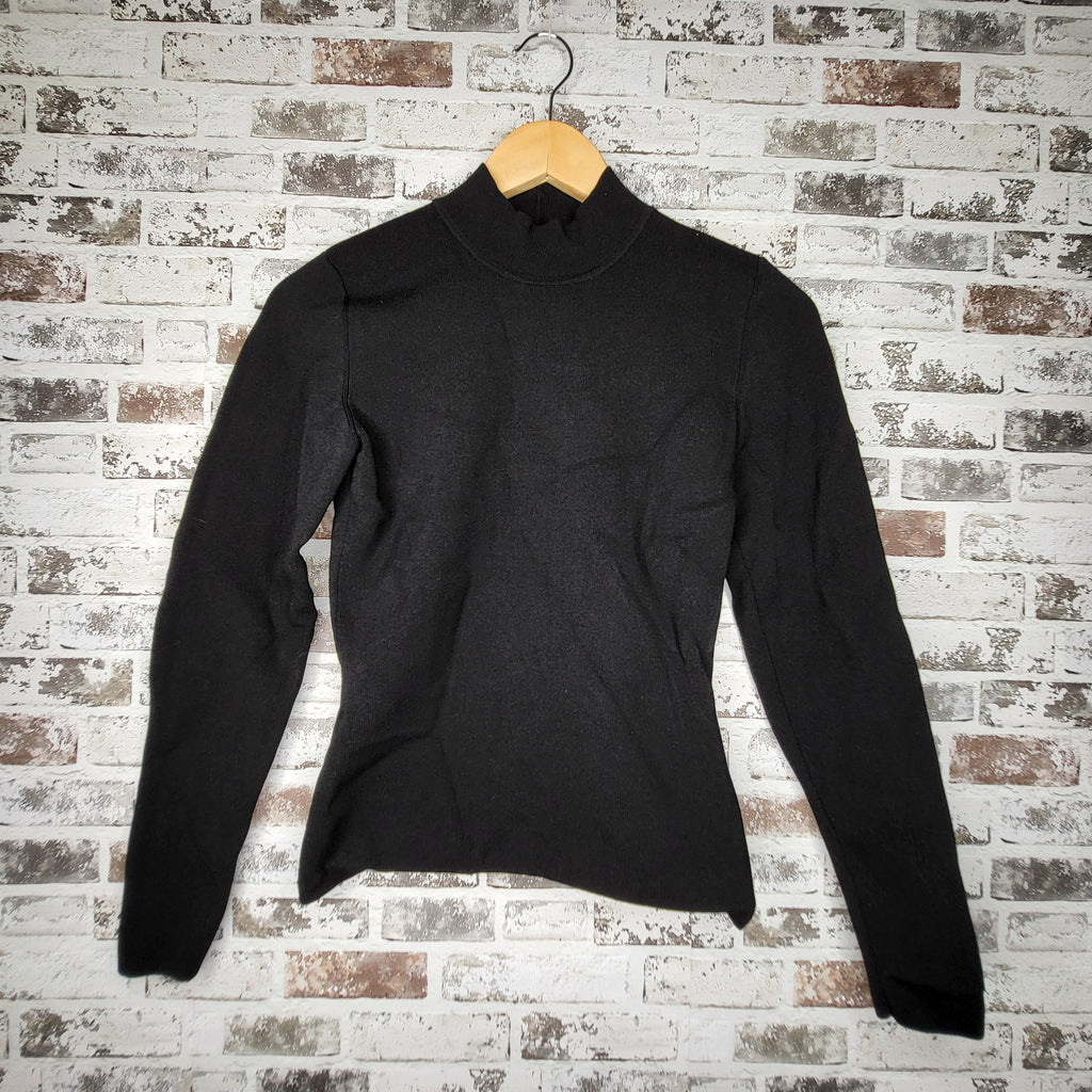 Babaton Black Mock Neck Fine Knit Pullover Sweater (Women's Size M)
