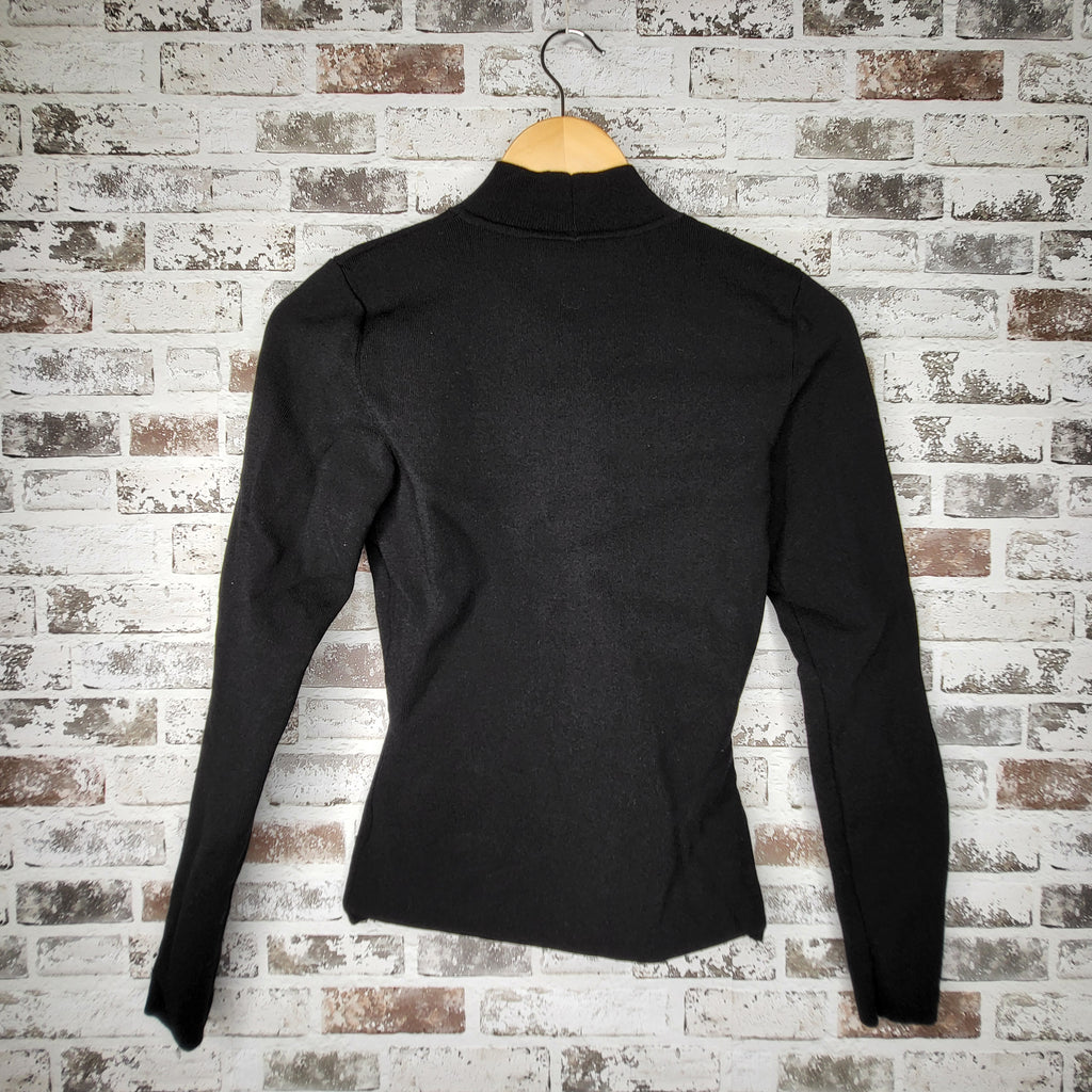 Babaton Black Mock Neck Fine Knit Pullover Sweater (Women's Size M)