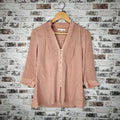 Banana Republic blush pink 100% silk ruched bib V-neck blouse (Women's Size S)