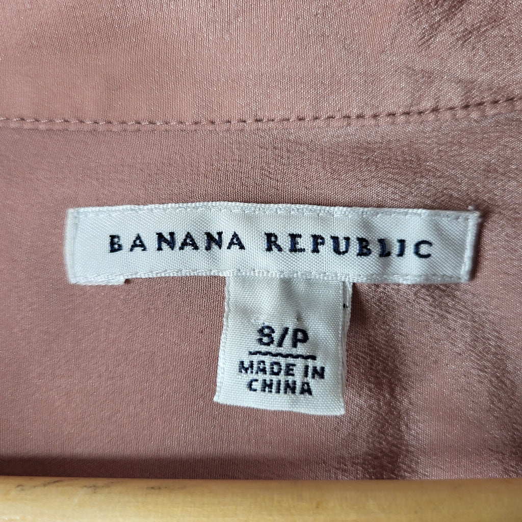 Banana Republic blush pink 100% silk ruched bib V-neck blouse (Women's Size S)