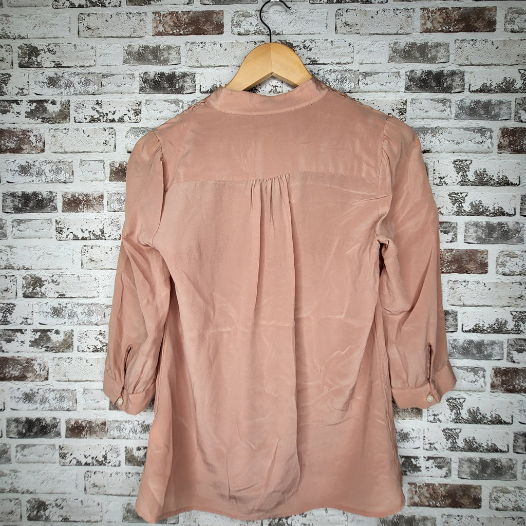 Banana Republic blush pink 100% silk ruched bib V-neck blouse (Women's Size S)
