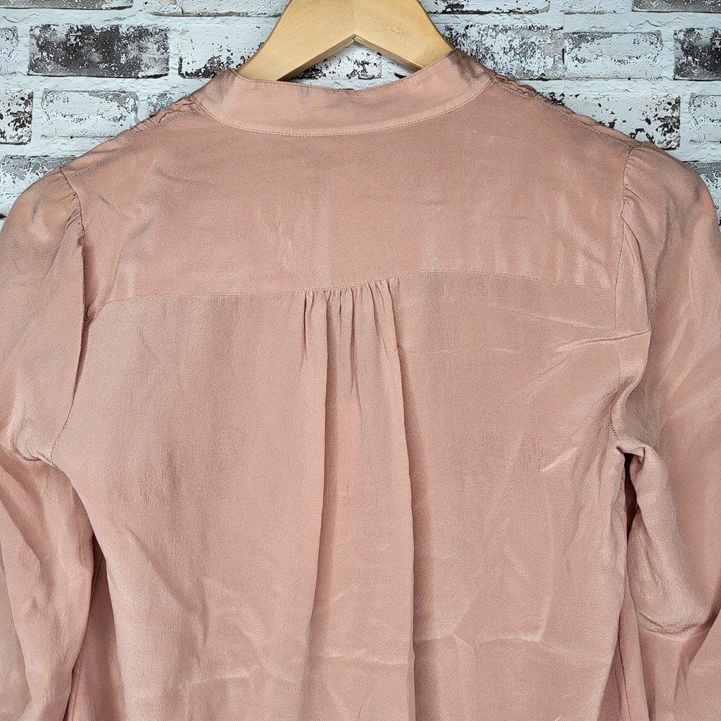 Banana Republic blush pink 100% silk ruched bib V-neck blouse (Women's Size S)