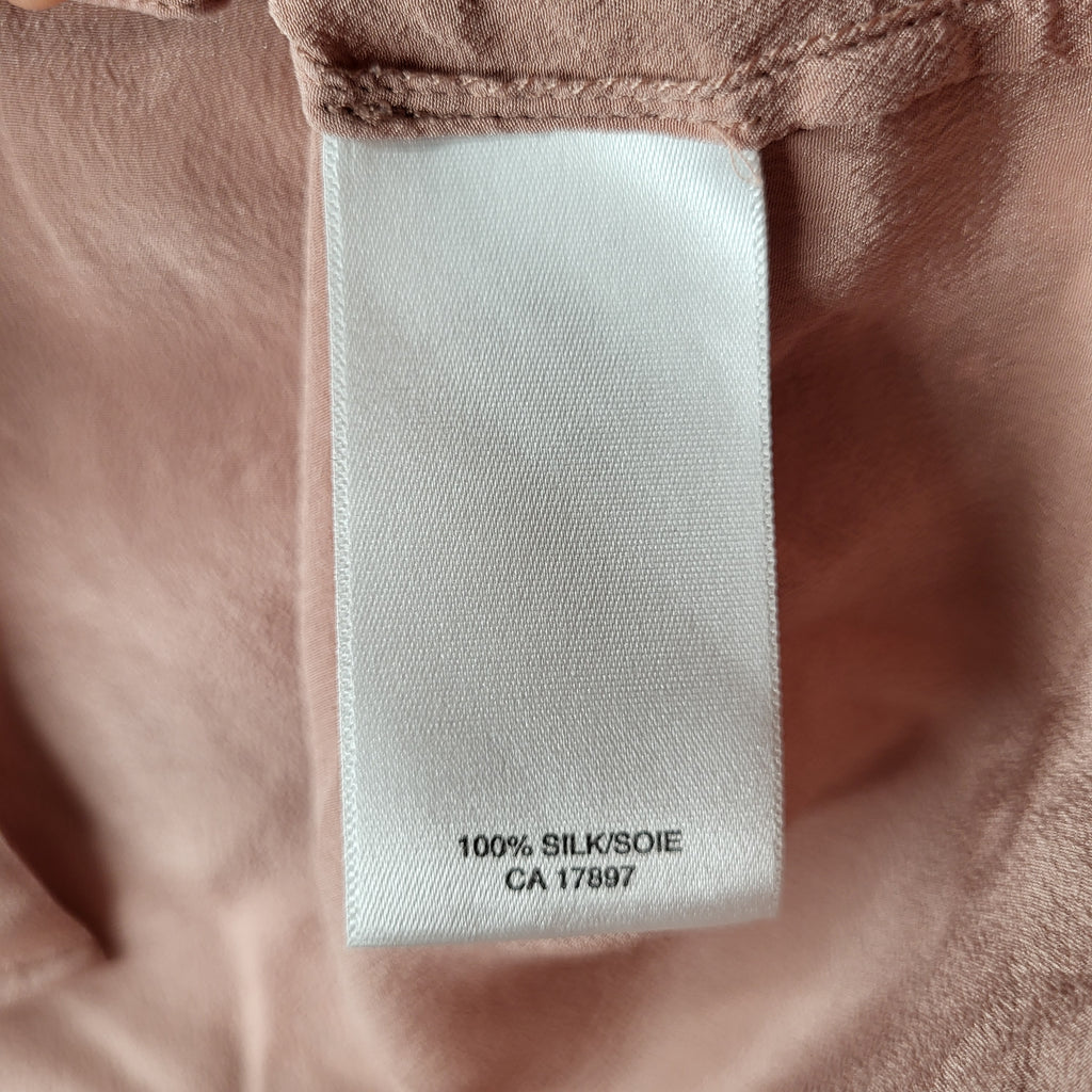 Banana Republic blush pink 100% silk ruched bib V-neck blouse (Women's Size S)