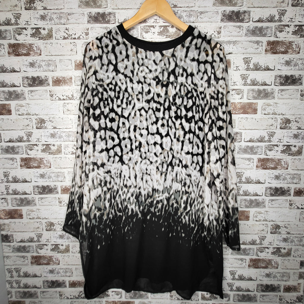 Calvin Klein black grey animal print blouse (Women's Size L)
