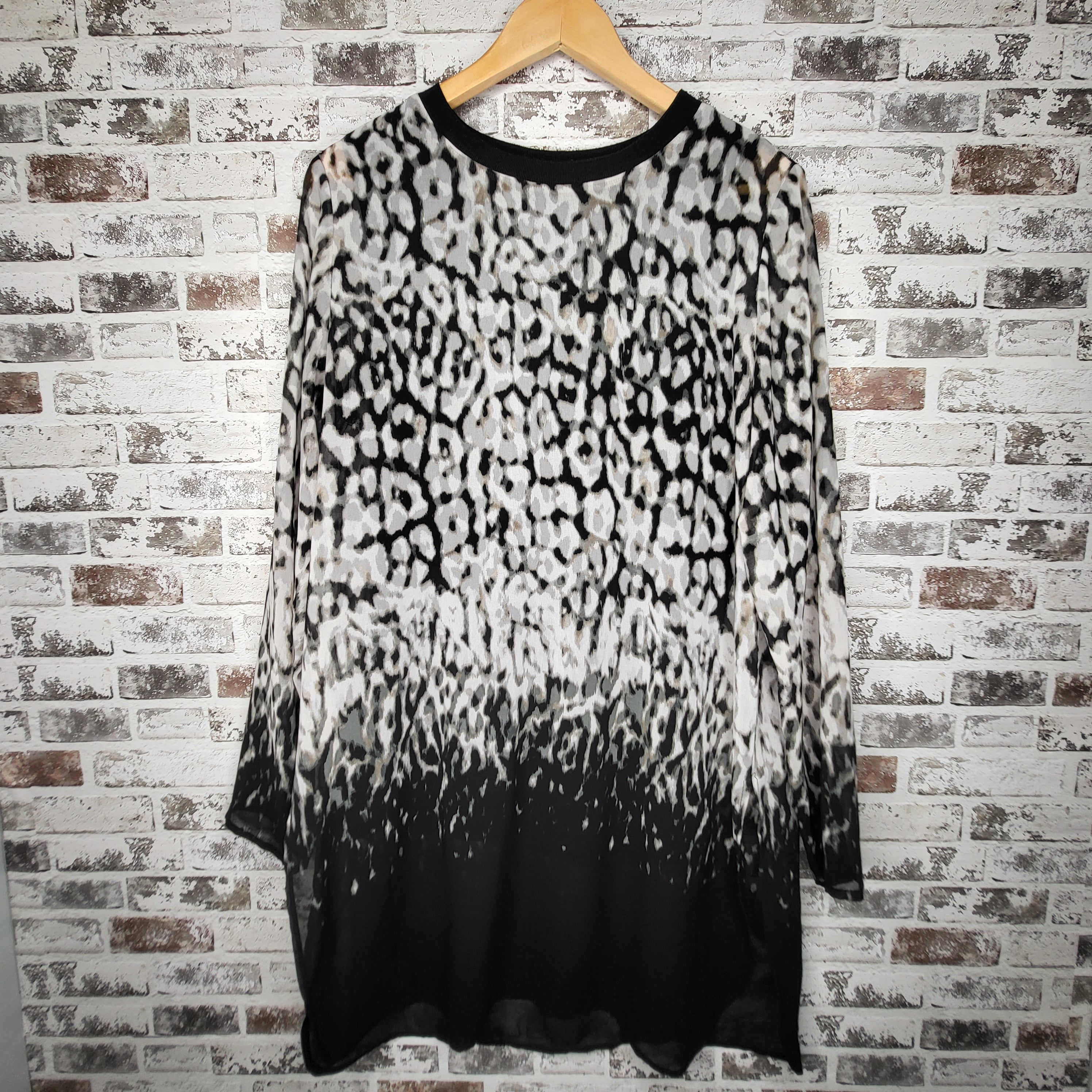 Calvin Klein black grey animal print blouse (Women's Size L)