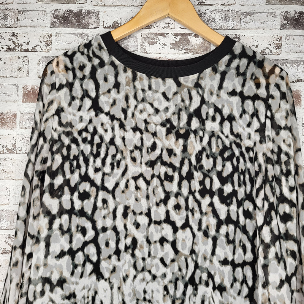 Calvin Klein black grey animal print blouse (Women's Size L)