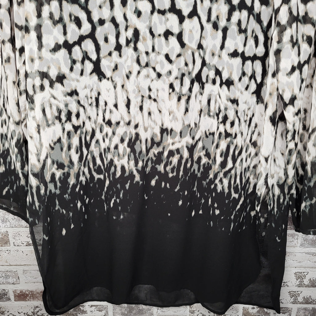 Calvin Klein black grey animal print blouse (Women's Size L)