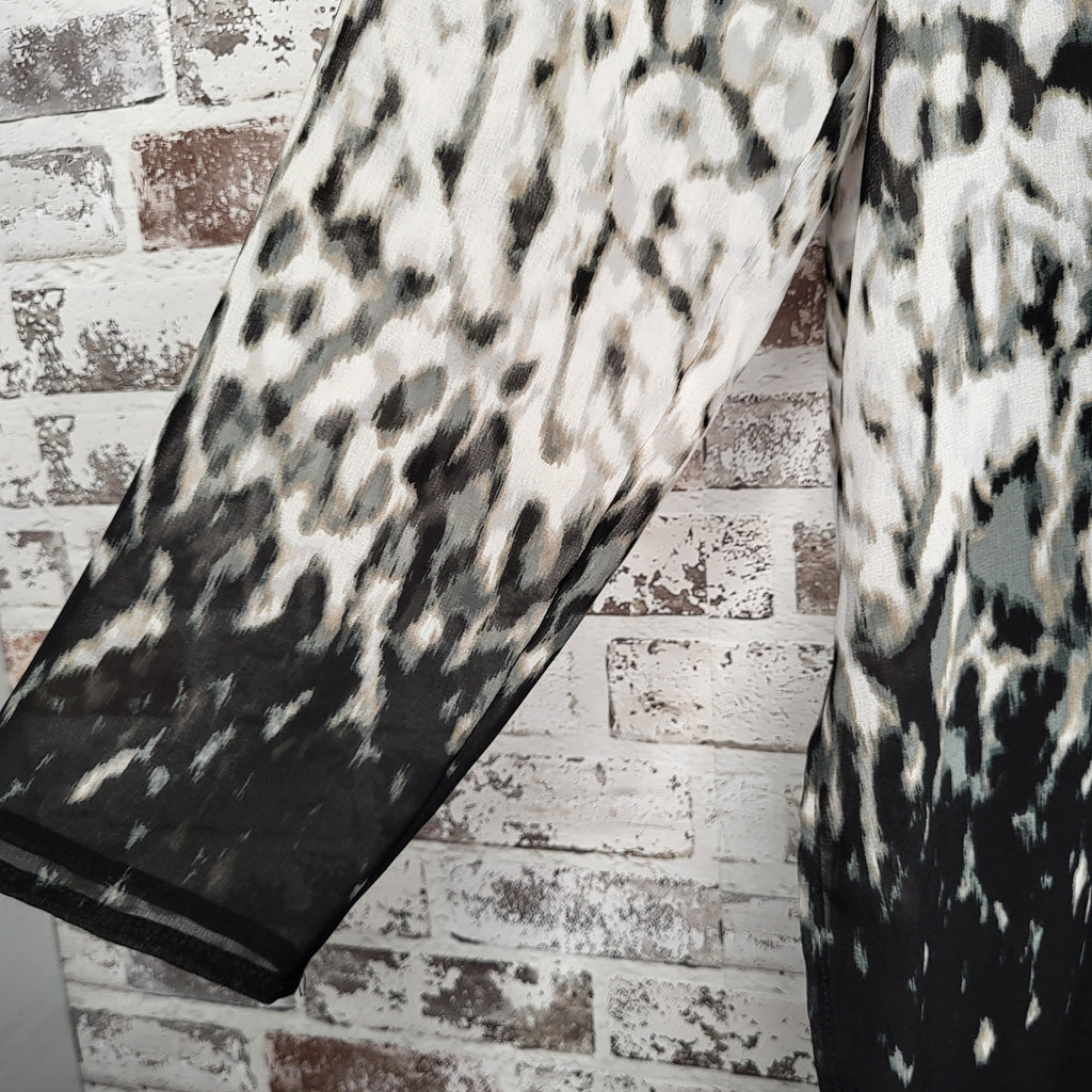 Calvin Klein black grey animal print blouse (Women's Size L)