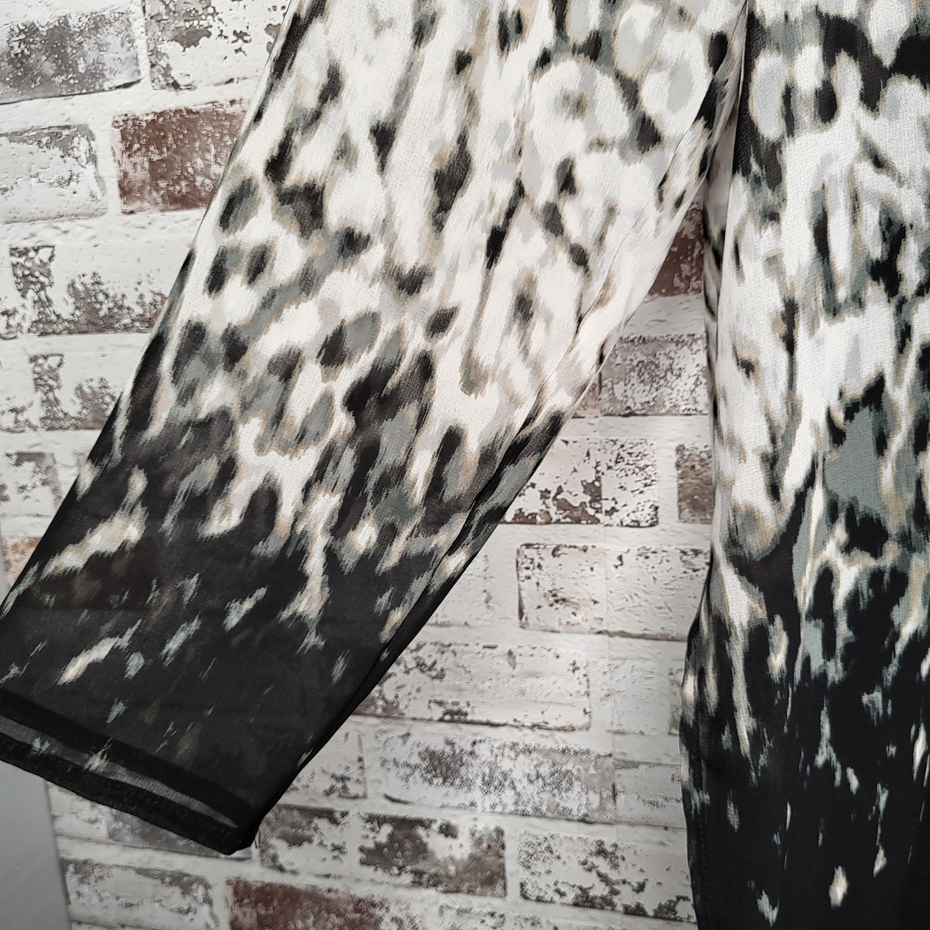 Calvin Klein black grey animal print blouse (Women's Size L)