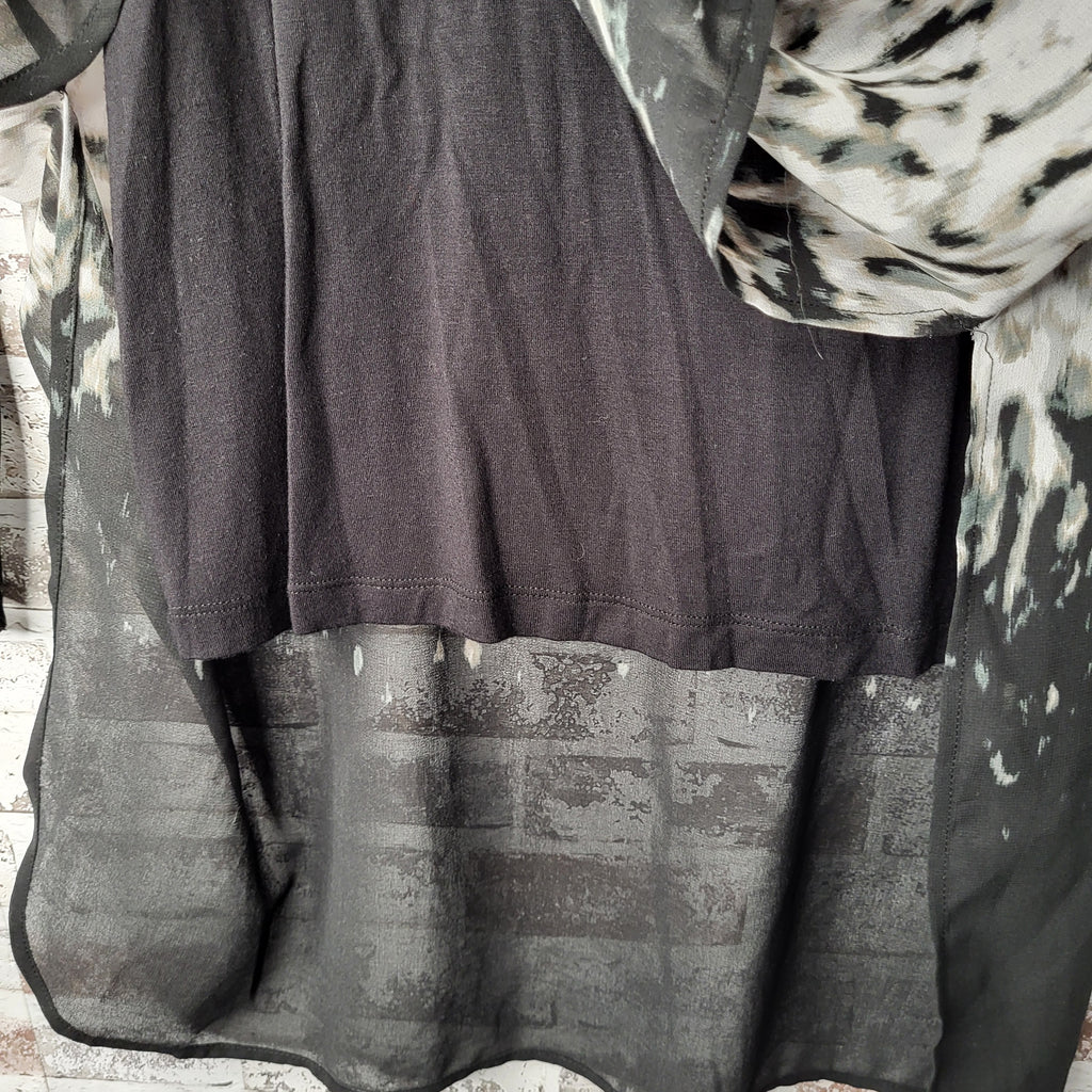 Calvin Klein black grey animal print blouse (Women's Size L)