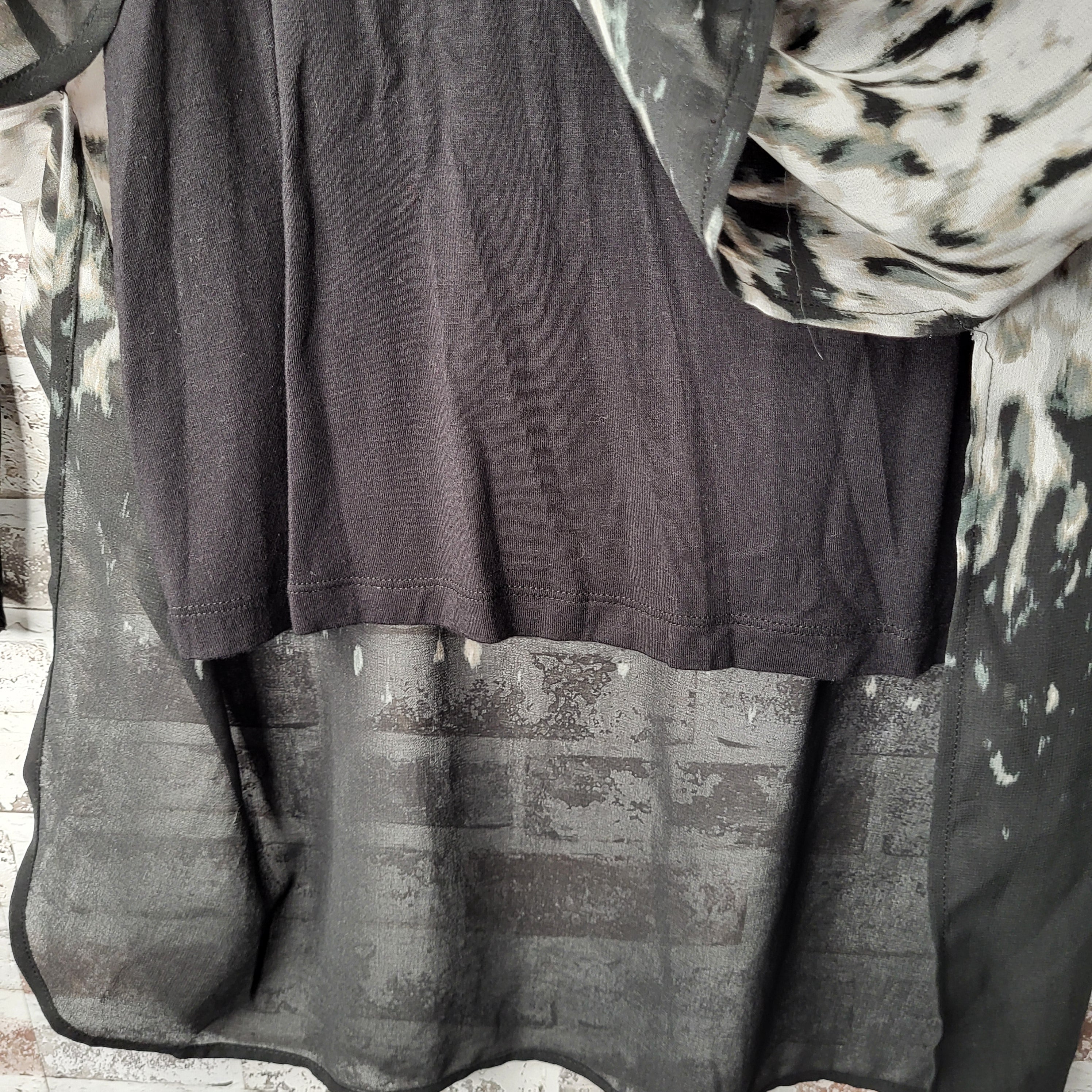 Calvin Klein black grey animal print blouse (Women's Size L)