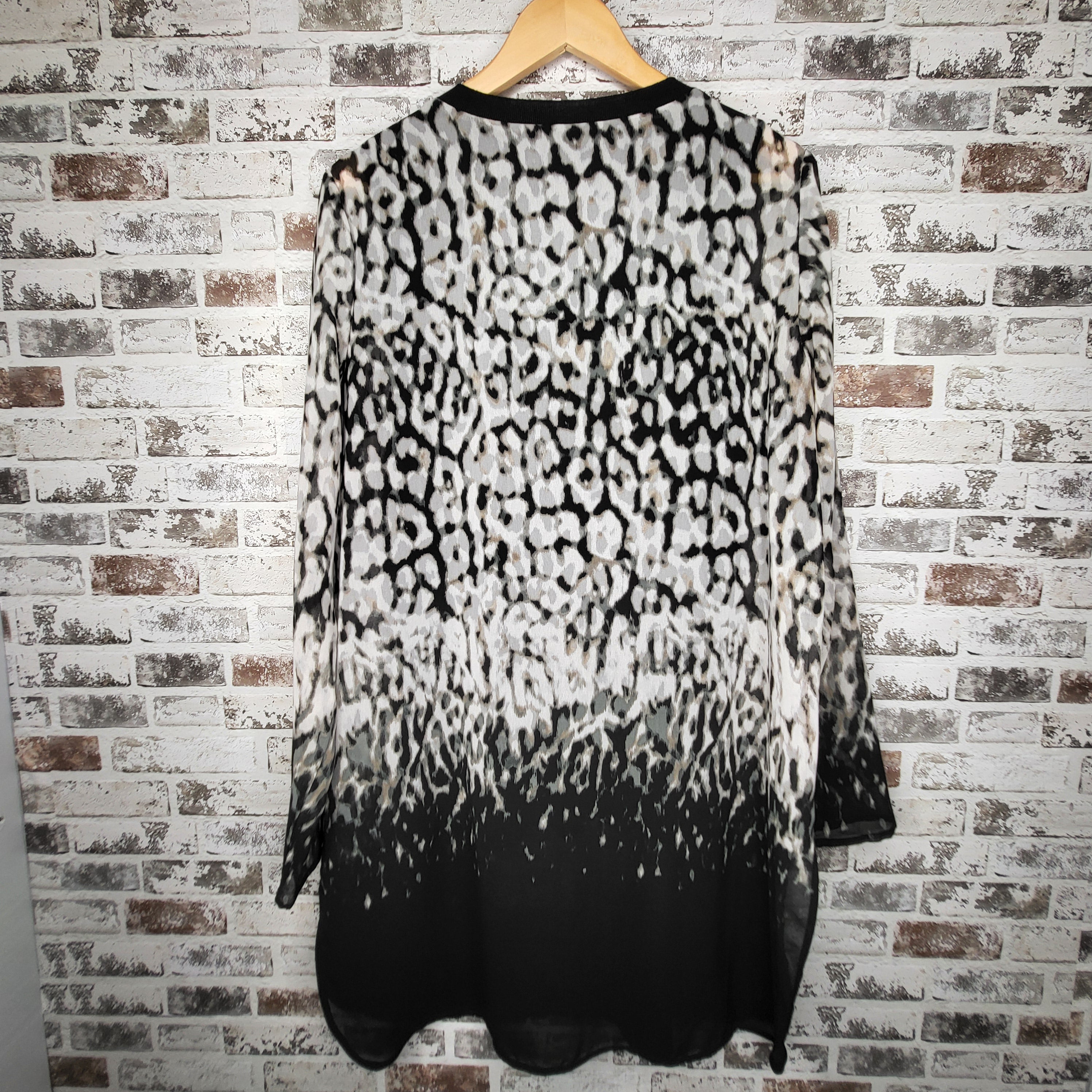Calvin Klein black grey animal print blouse (Women's Size L)
