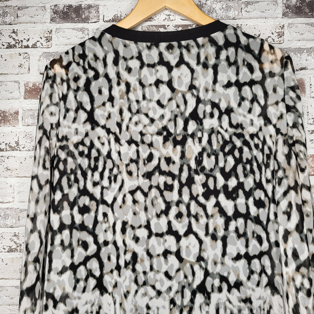 Calvin Klein black grey animal print blouse (Women's Size L)
