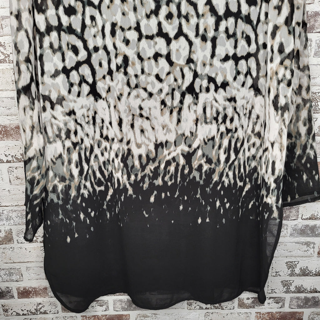 Calvin Klein black grey animal print blouse (Women's Size L)