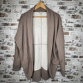 Banana Republic Taupe Mixed Media Open-Front Cardigan (Women's Size L)