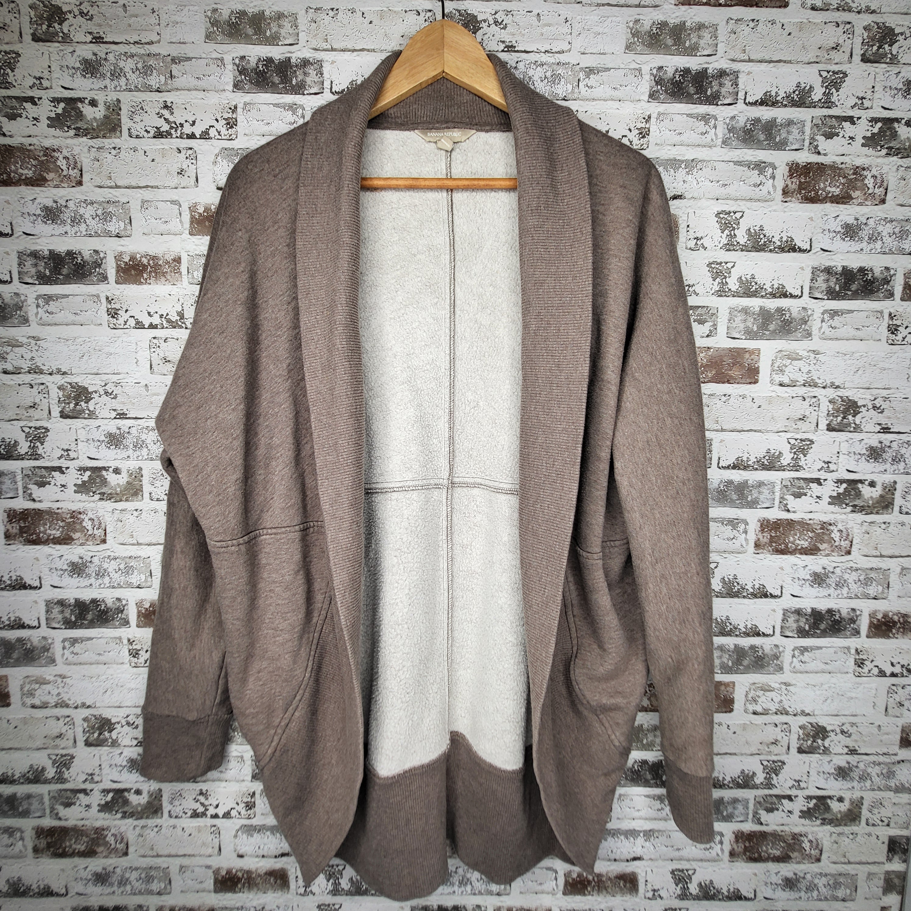 Banana Republic Taupe Mixed Media Open-Front Cardigan (Women's Size L)