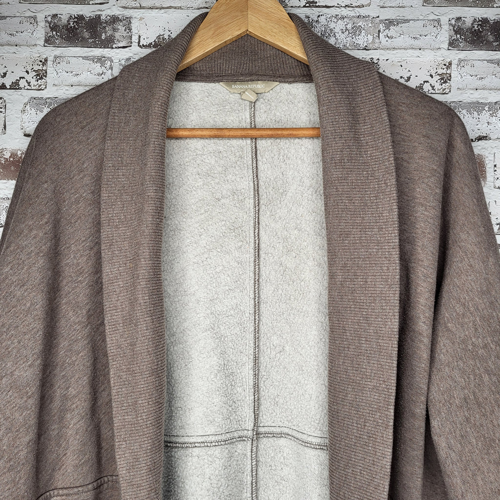 Banana Republic Taupe Mixed Media Open-Front Cardigan (Women's Size L)