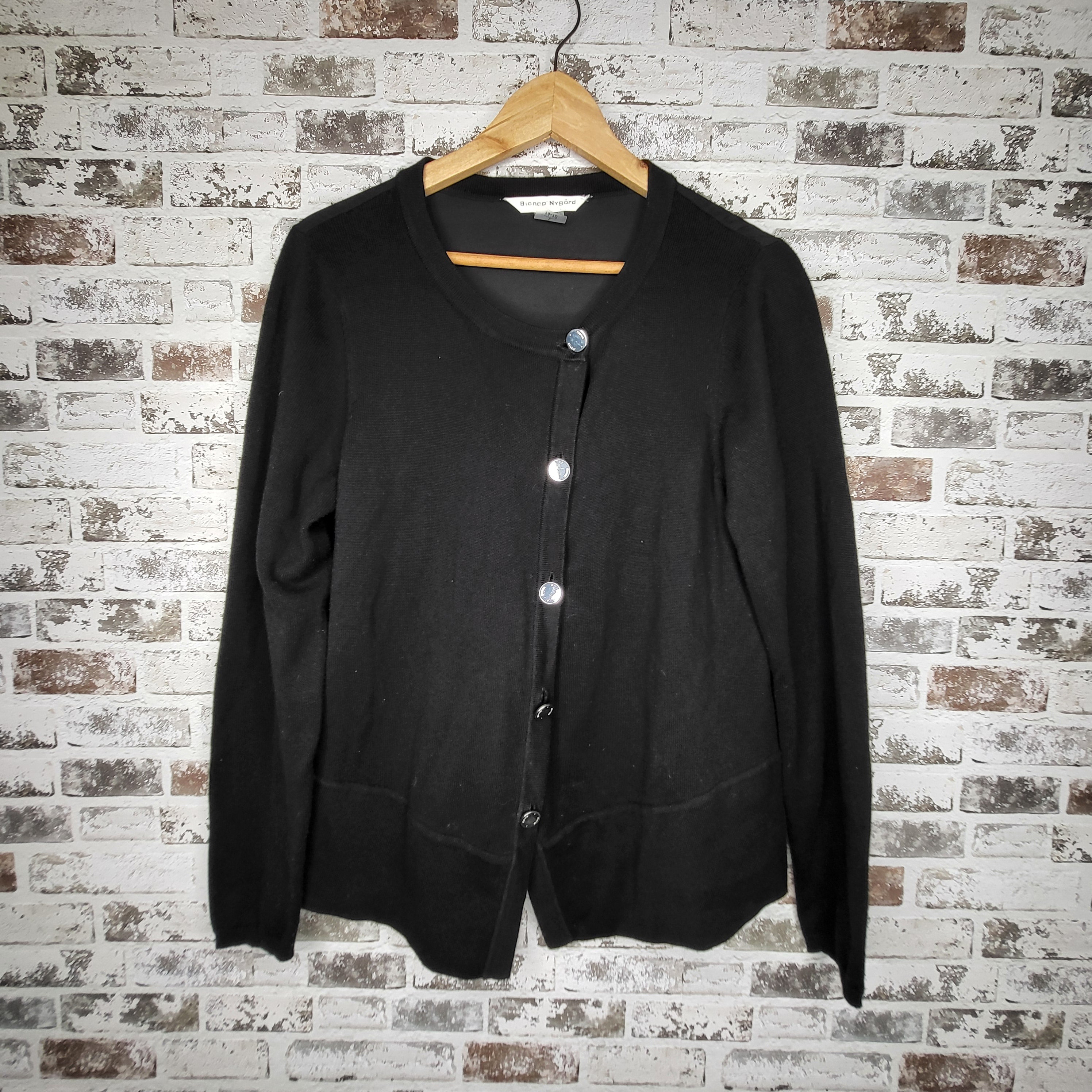Bianca Nygård Black Mixed Media Button-Front Cardigan (Women's Size L / 14-16)