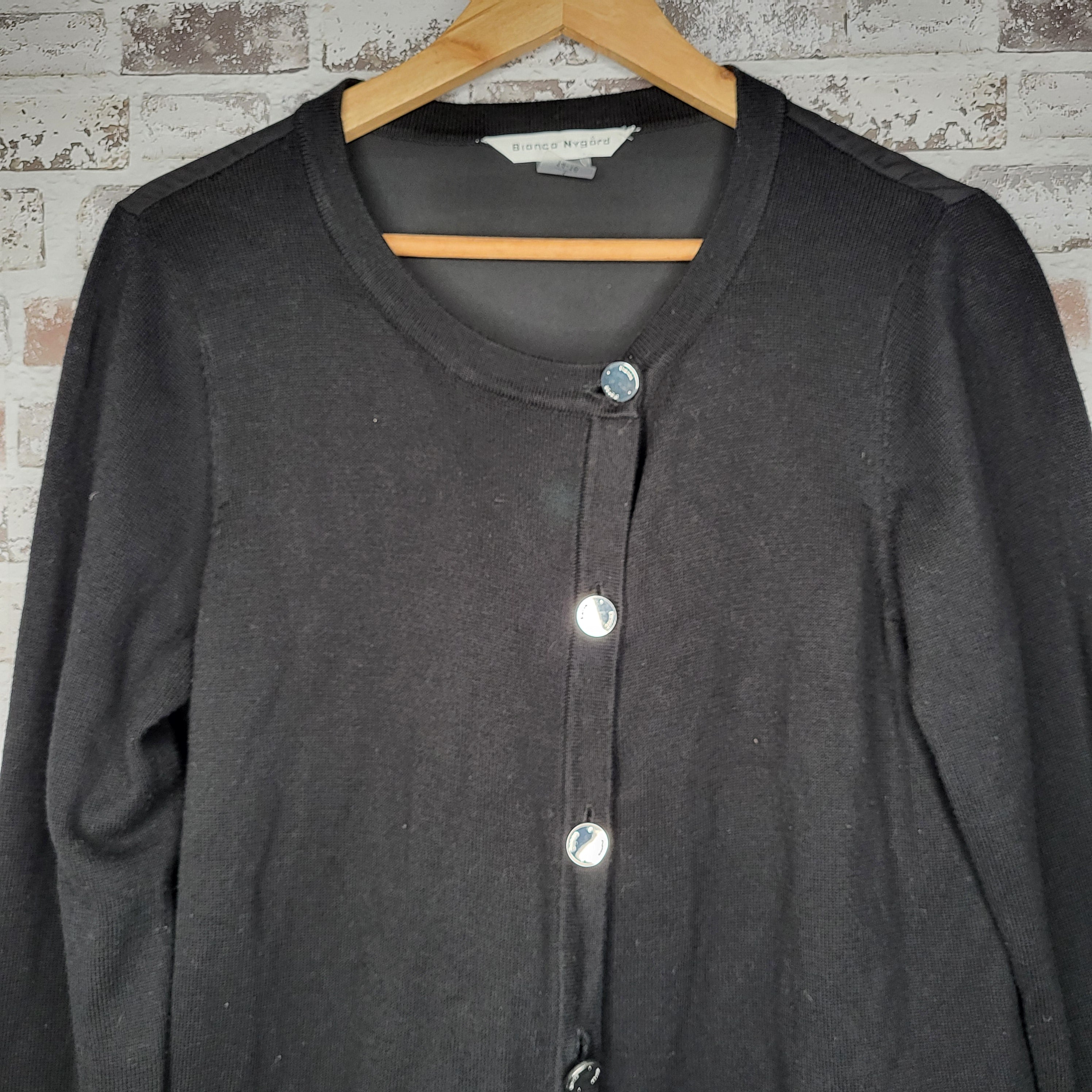Bianca Nygård Black Mixed Media Button-Front Cardigan (Women's Size L / 14-16)
